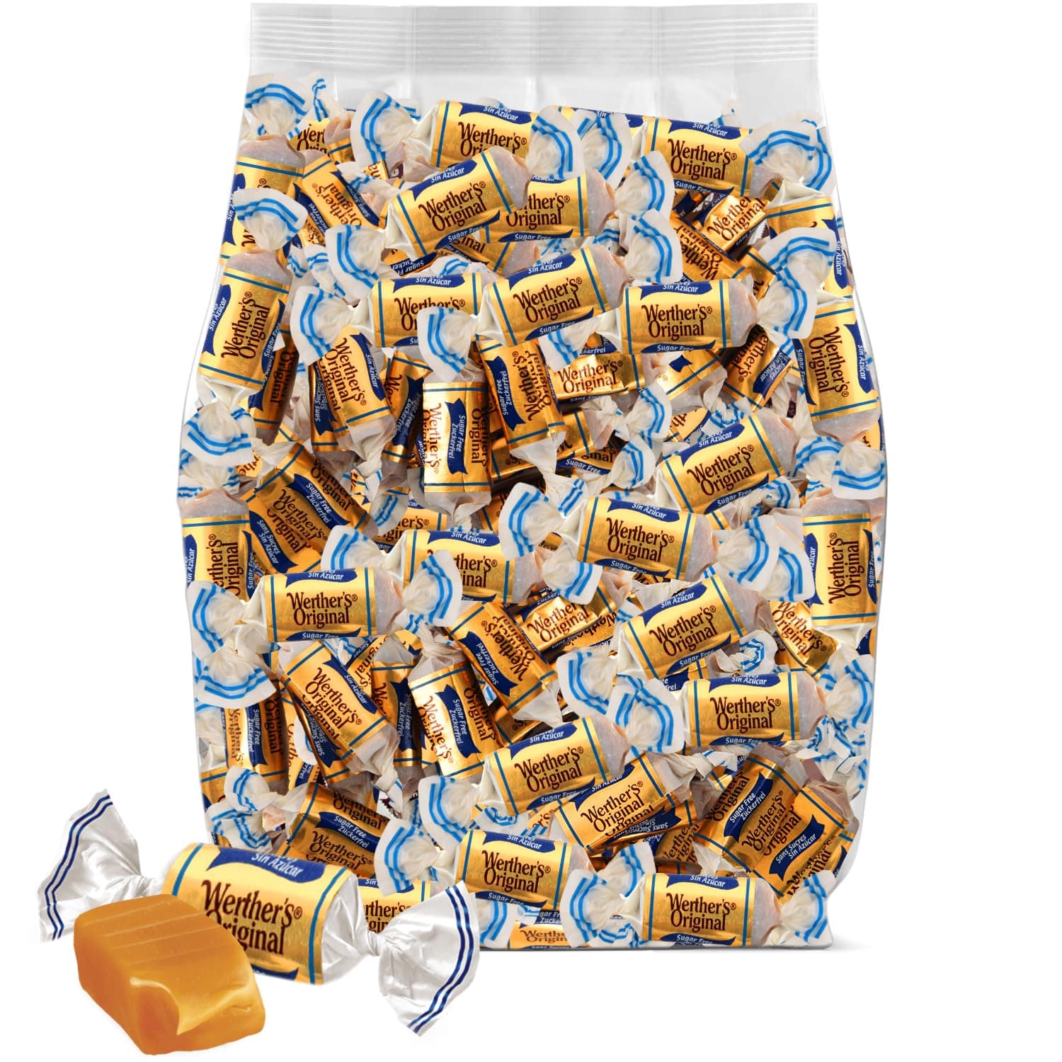 Werther's Original Chewy Sugar Free Caramel Candy, Individually Wrapped Healthy Sweet Caramel Bites for Guilt-Free Pleasure, Melts in Your Mouth in a Satisfying Creamy Way, 1lb