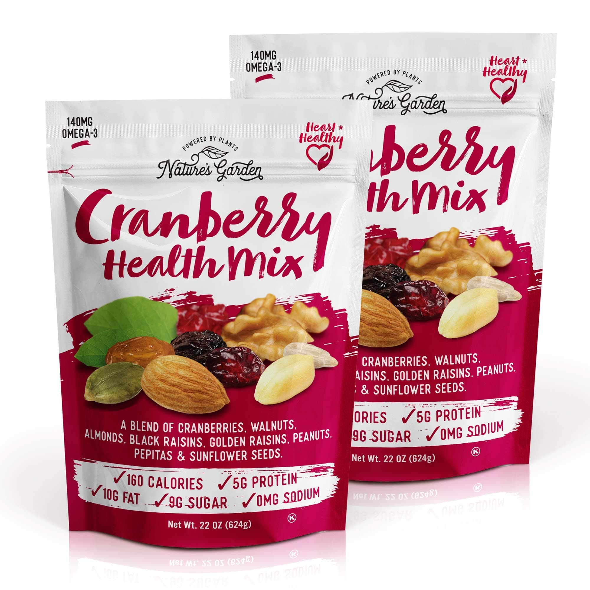 Nature's Garden Cranberry Health Mix - Single Serve Bags - All Natural Nuts - 22 oz (Pack of 2)