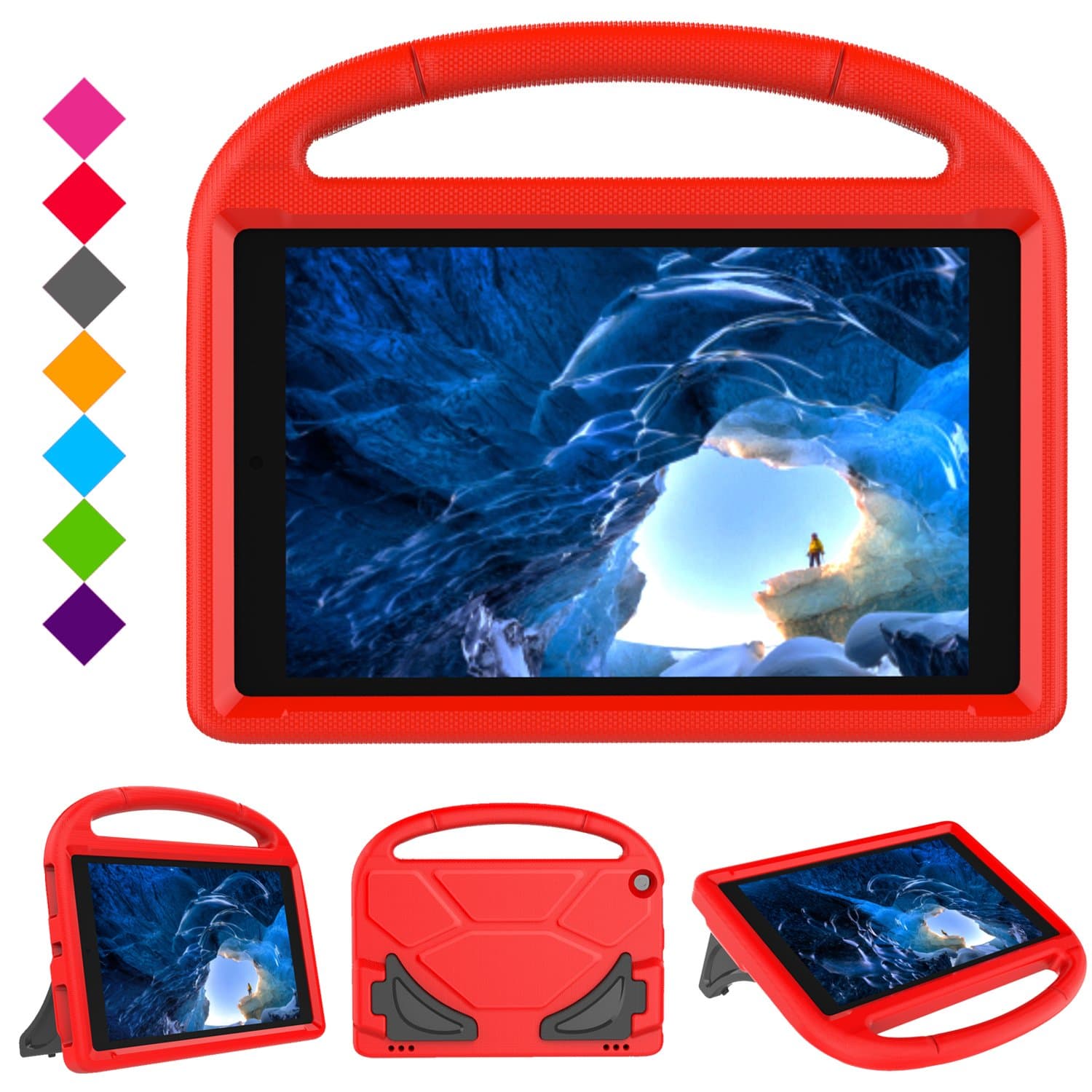 Case for F i r e H D 10 Tablet (5th Gen, 2015 Release / 7th Gen, 2017 Release),Kids Friendly Shock Proof Light Weight Convertible Handle Stand Case Cover for H D 10.1 Inch Tablet (Red)