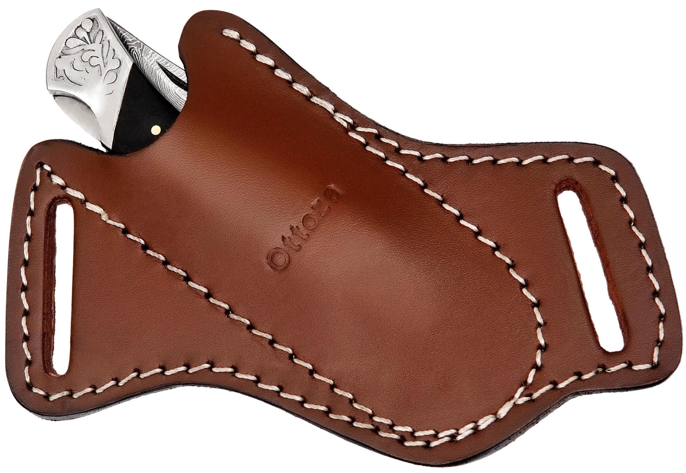 Ottoza Folding Pocket Knife Sheath - 5 Inch Leather Knife Sheath for Belt - Cross Draw Top Grain Leather Holster 71
