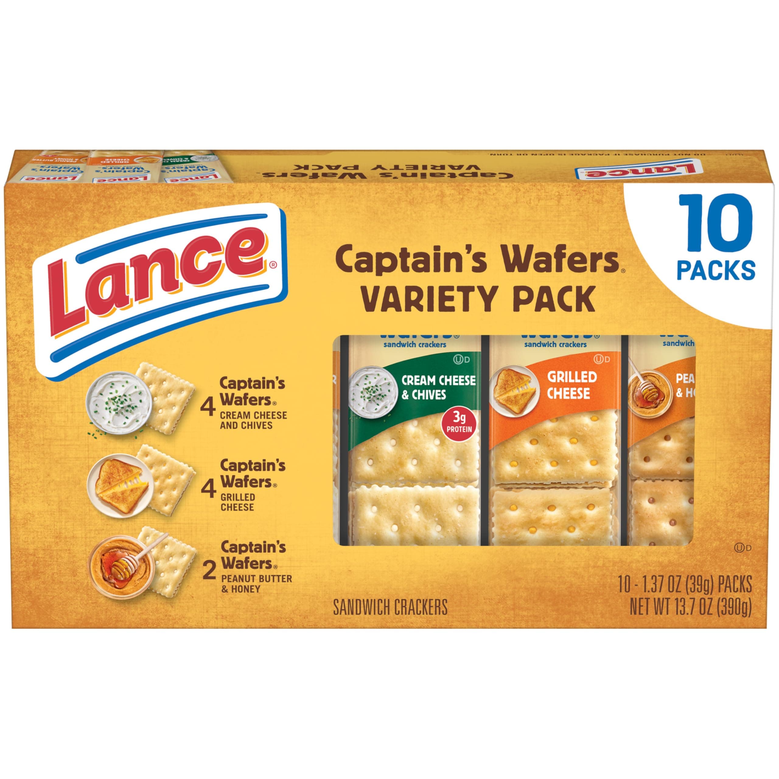 Lance Sandwich Crackers, Captain's Wafers, Variety Pack, 10 Individual Packs, 6 Sandwiches Each