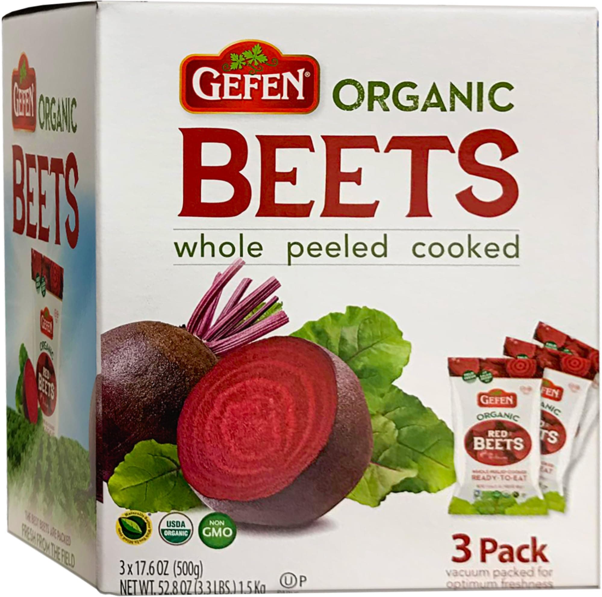 Organic Red Beets, Whole, Peeled & Cooked, 3 pack 17.6 oz (3.3 lbs) Salad Ready