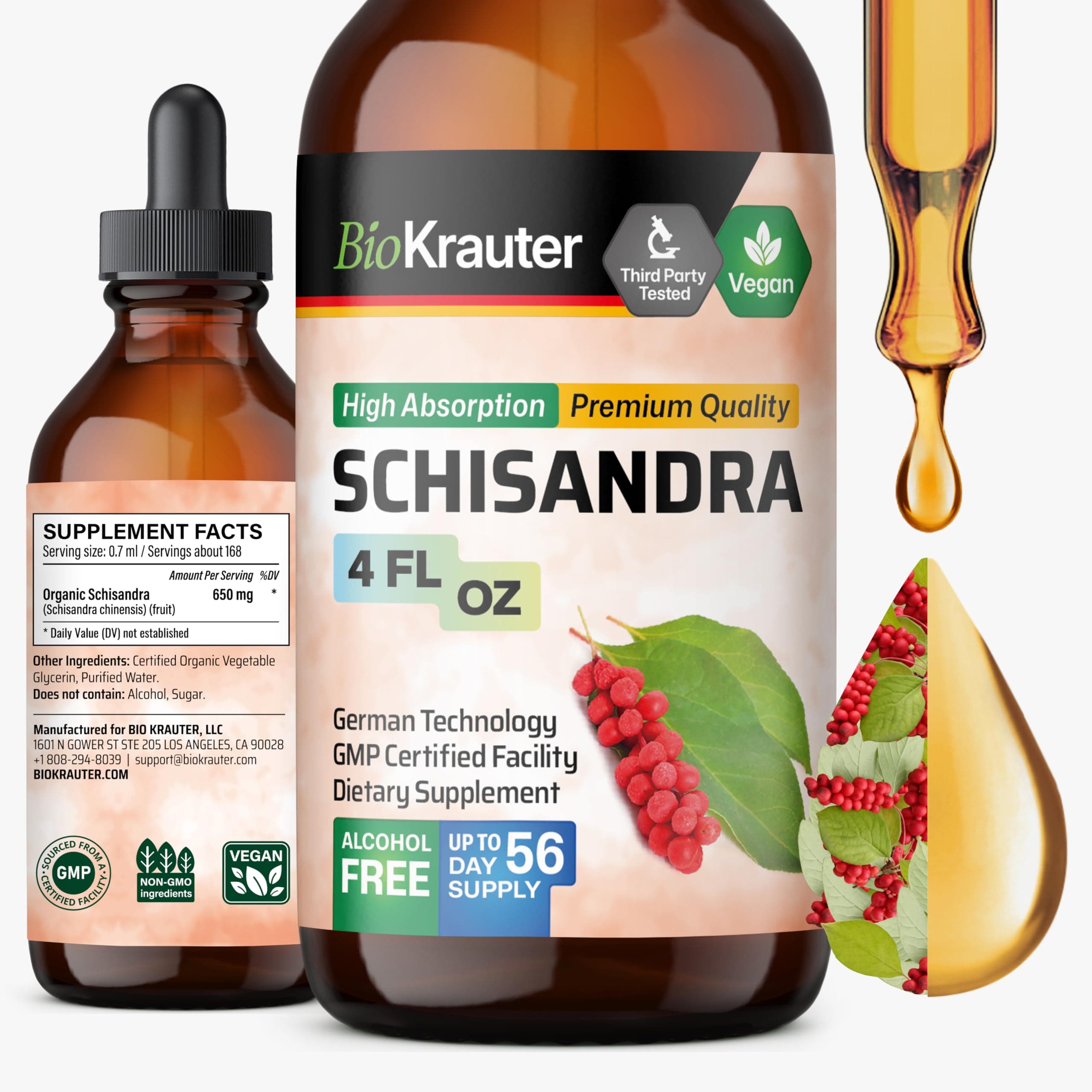 Schisandra - Liquid Drops Schisandra Berry 650 mg per Serving 4 Fl.Oz 56-Day Supply - Pure Vegan Calm & Mood Support Supplement - Alcohol & Sugar Free - Natural Calm Drops for Relaxation
