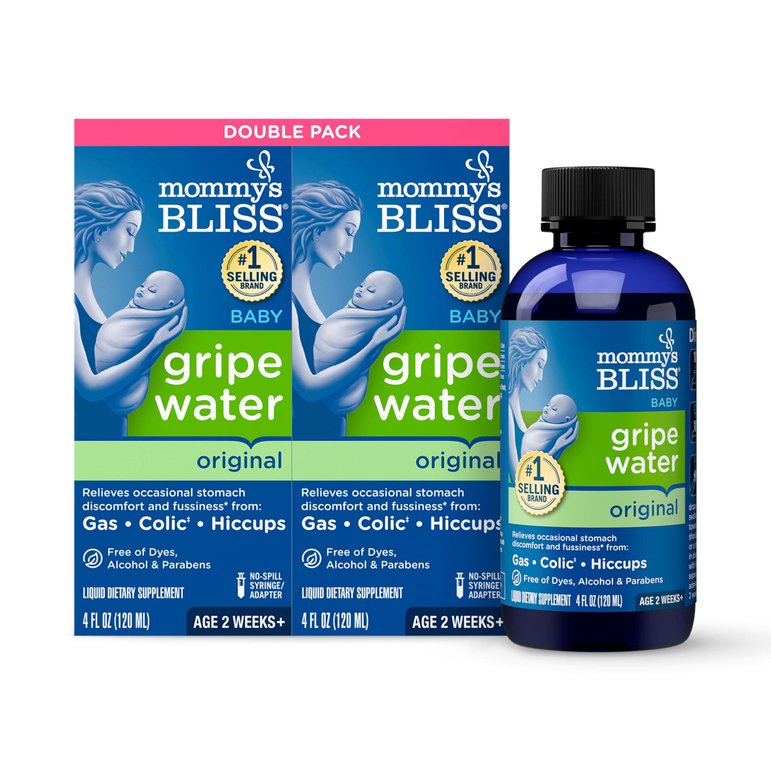 Mommy's Bliss Original Gripe Water, Gas and Colic Relief, Gentle and Safe, Made for Infants, 2 Weeks+, 8 Fl Oz (2 Bottles)