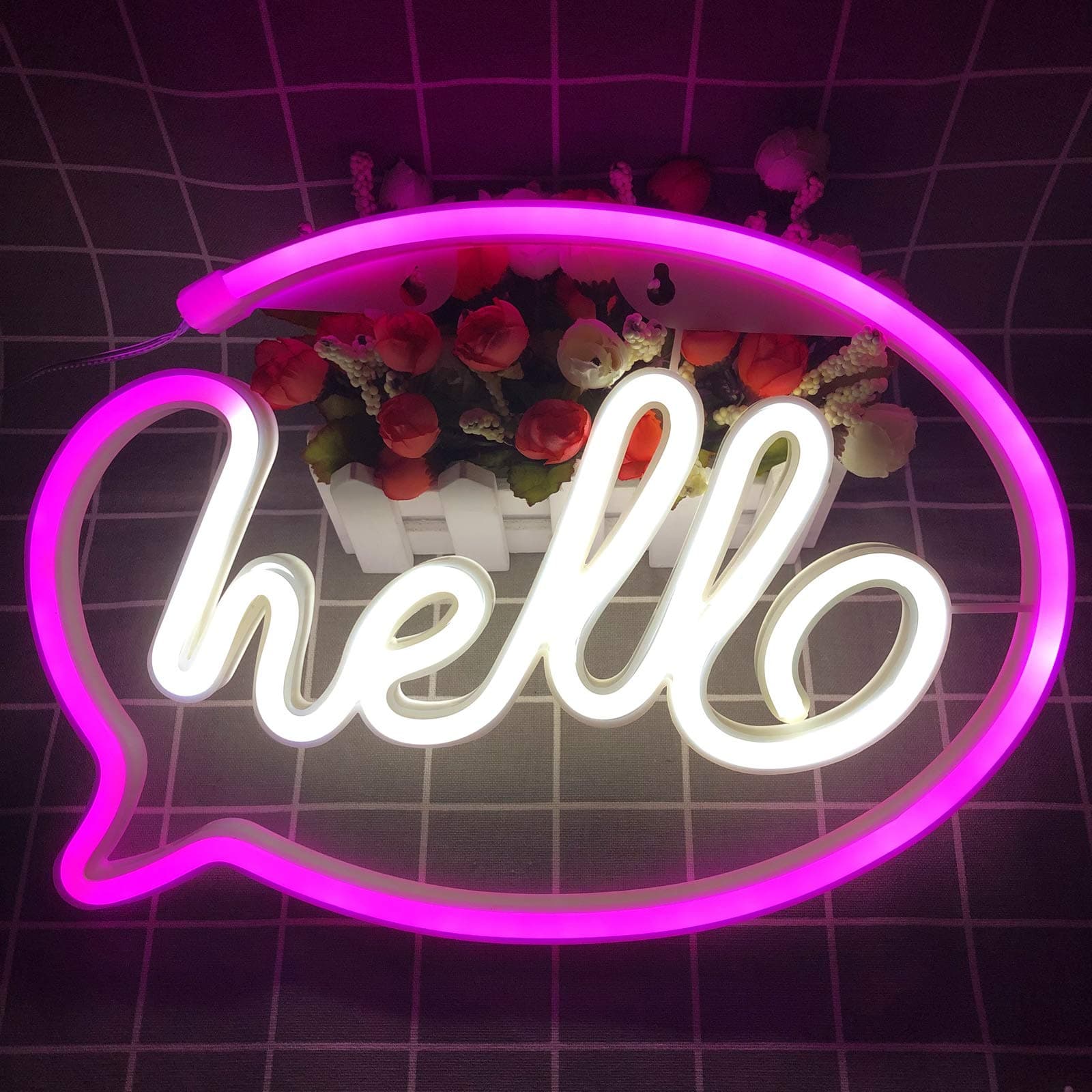 BPA Pink Neon Sign Led Light Hello Letters Art for Bedroom Wall Window Shop Door Decor