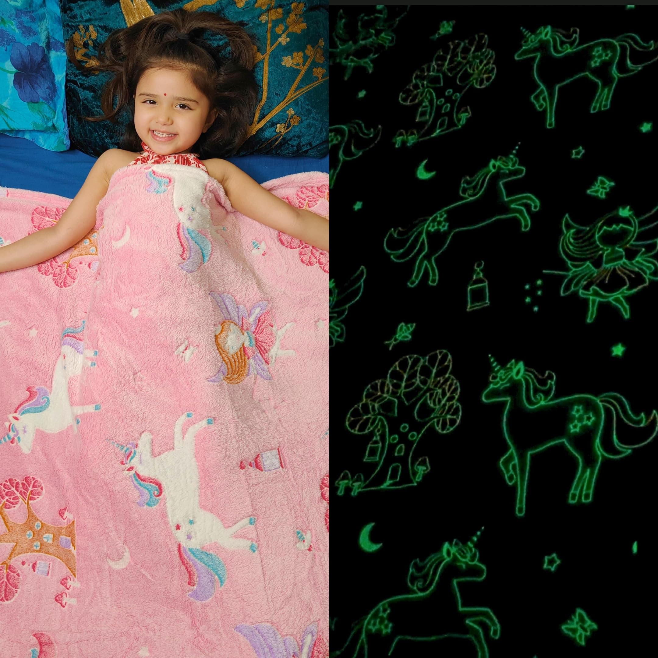 Famyo® Glow in The Dark Blanket for Kids, 0-15 Years |200x152 Cm| Soft Flannel Fleece Throw, Cozy & Warm All-Season Radium Blanket, Ideal Gift for Boys & Girls (Queen Size) (Pink)