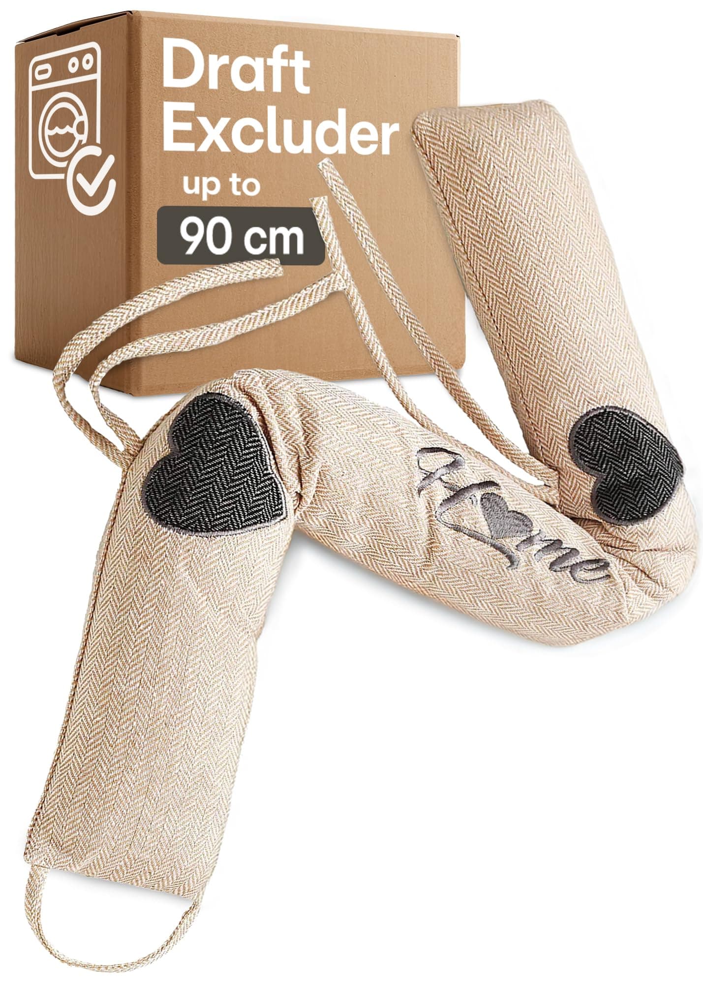 Praknu Draft Excluder for Doors & Windows - Draught Excluder Extra Heavy 90cm/35in - Removable & Washable - Simple Installation - No Glue or Drilling - Beige