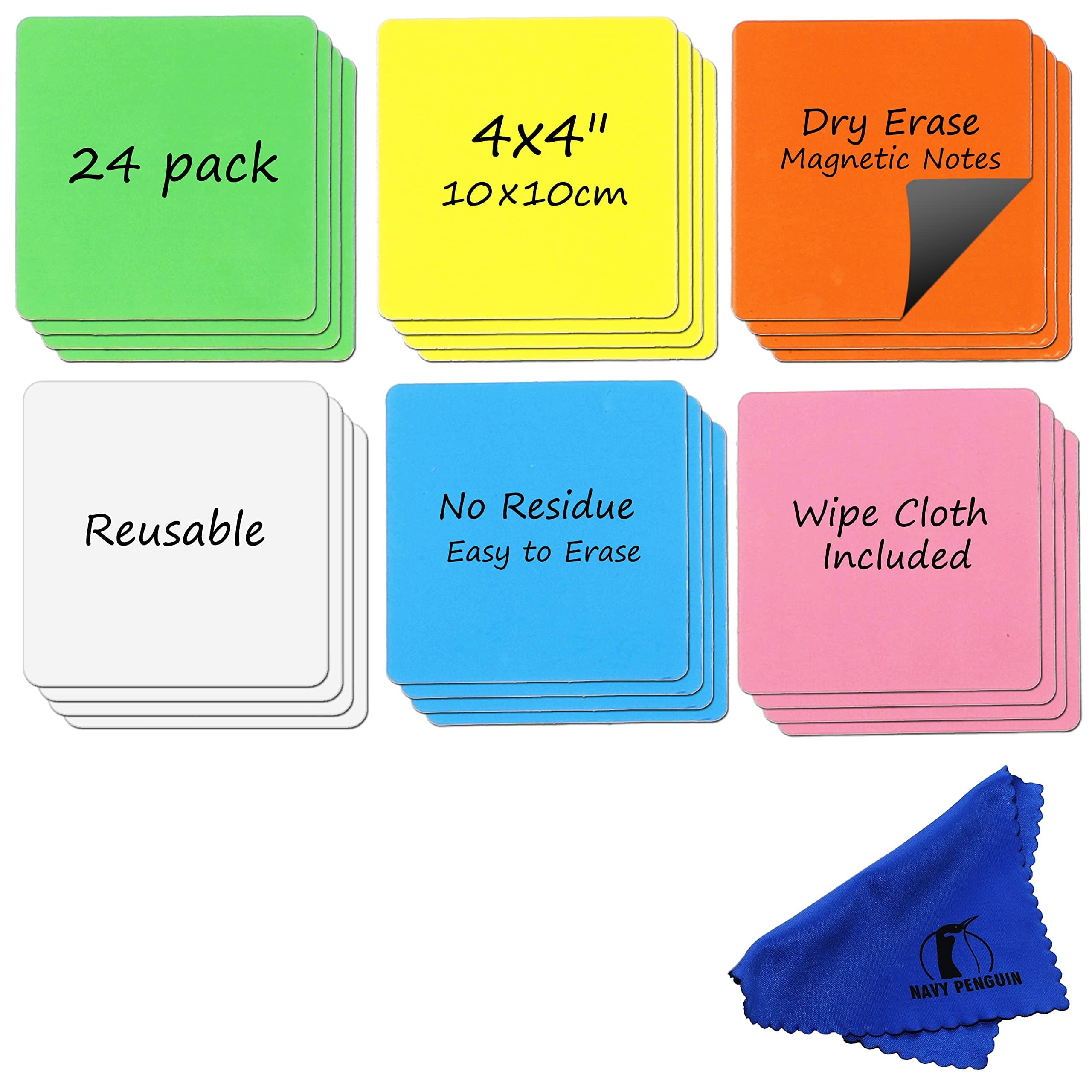 Dry Erase Magnets Set - 24 Pack - 4x4 in Whiteboard Magnetic Planning Pads Labels - Small White Board Magnet Strips Name Tags for Home and Office