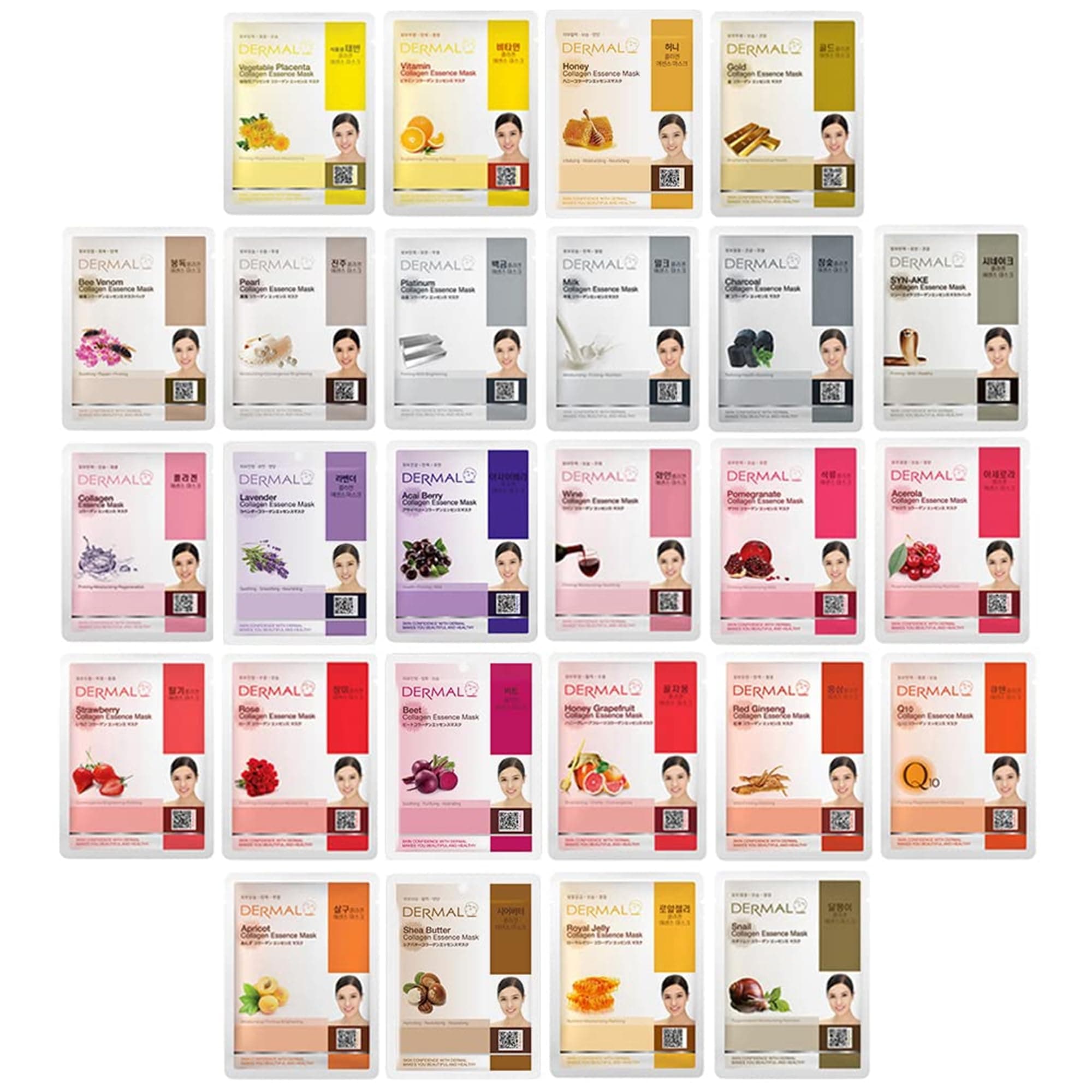 Korea Collagen Essence Full Face Facial Mask Sheet 26 Yellow & Red Combo Pack - Skin Nourishing Elasticity