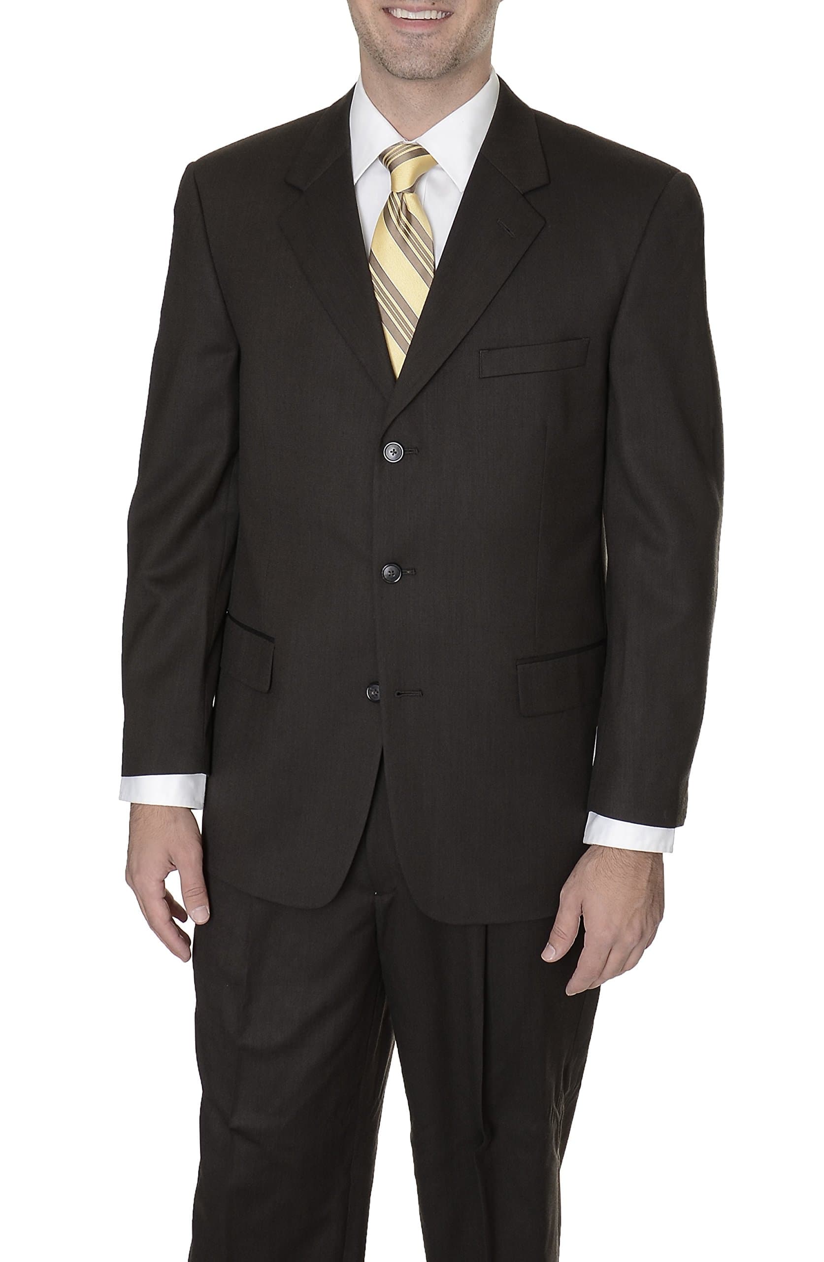 Abriani Classic Fit 38R Mens Solid Brown Three Button Wool Suit