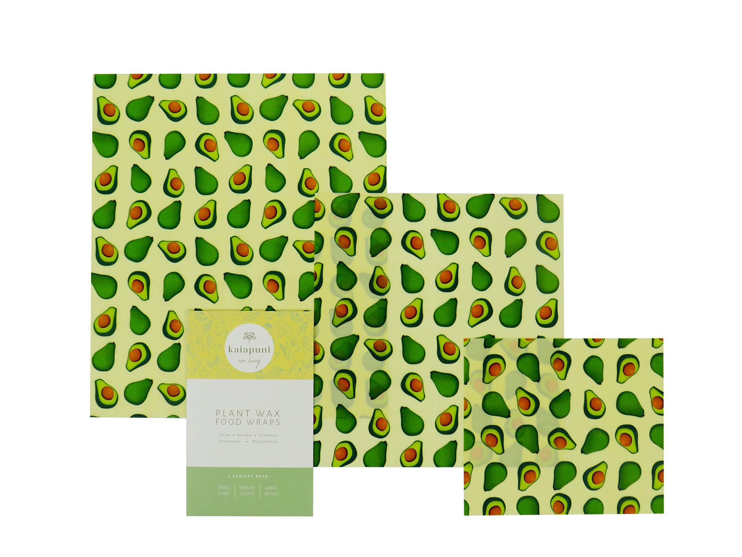Vegan Reusable Wax Food wrap - NO Beeswax - Cling Film Alternative - Waxed Paper for Food - The Perfect eco Friendly Gift - Organic Cotton - Set of 3 - Avocado Print - Sustainable - Zero Waste
