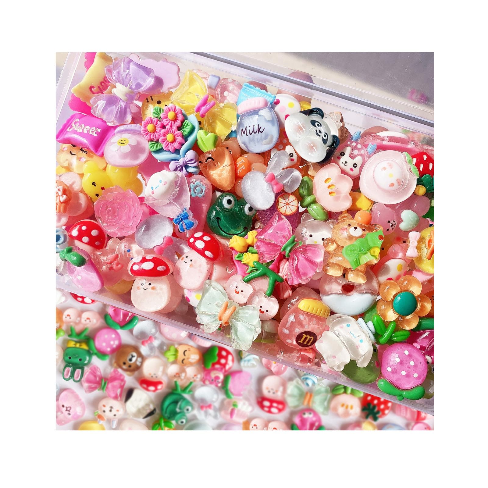 FULUSODO 100pcs Cute Set, Flat Back Bulk Mixed Resin Set Ornament Scrapbooking (Bright)