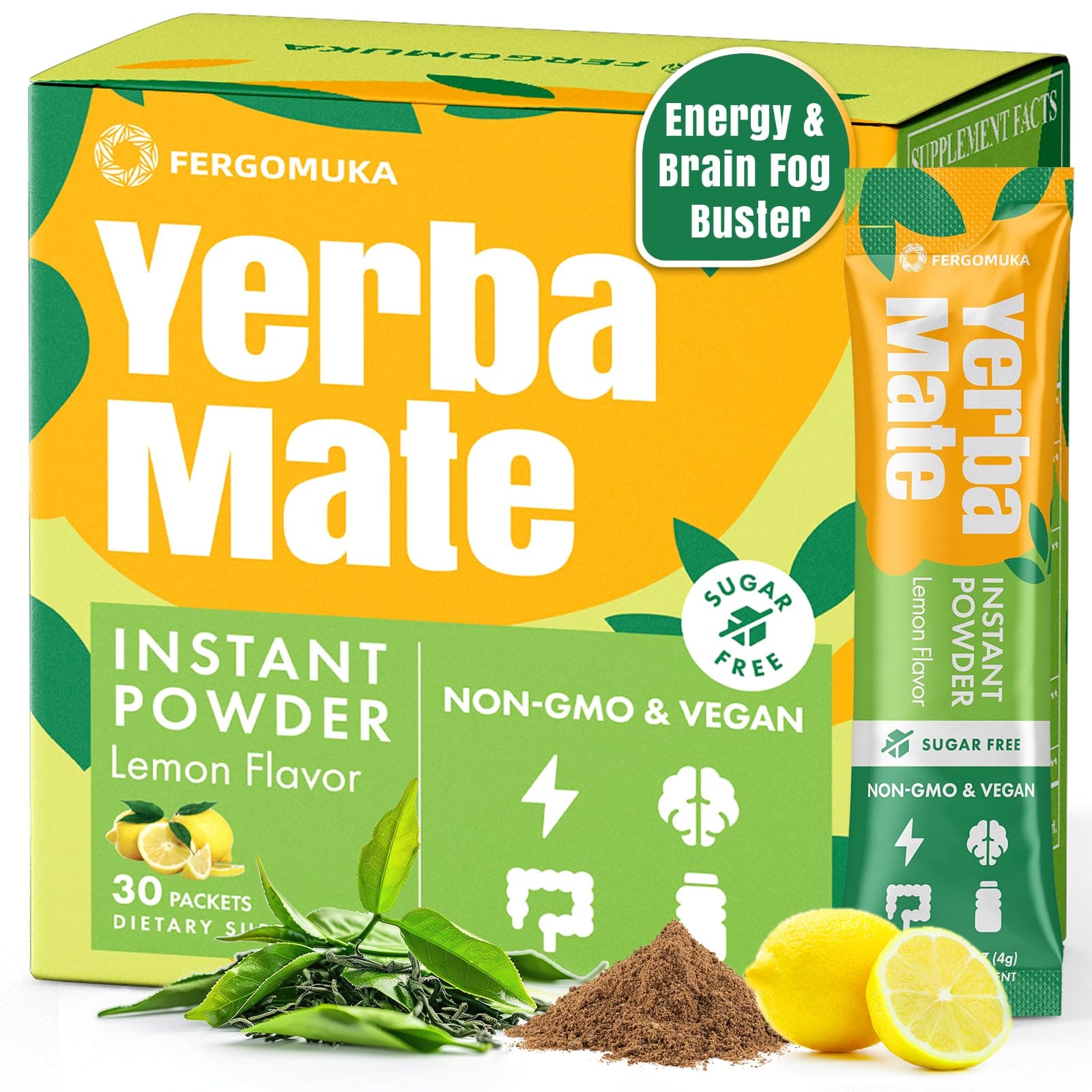 Yerba Mate 4000mg, 10 in 1 Super Yerba Mate Tea Instant Powder - No Sugar, Clean Energy with No Crash, Stay Refreshed and Focused, Gut Health, with Ginseng, Rhodiola, Prebiotic, L-Theanine, 30 Packets