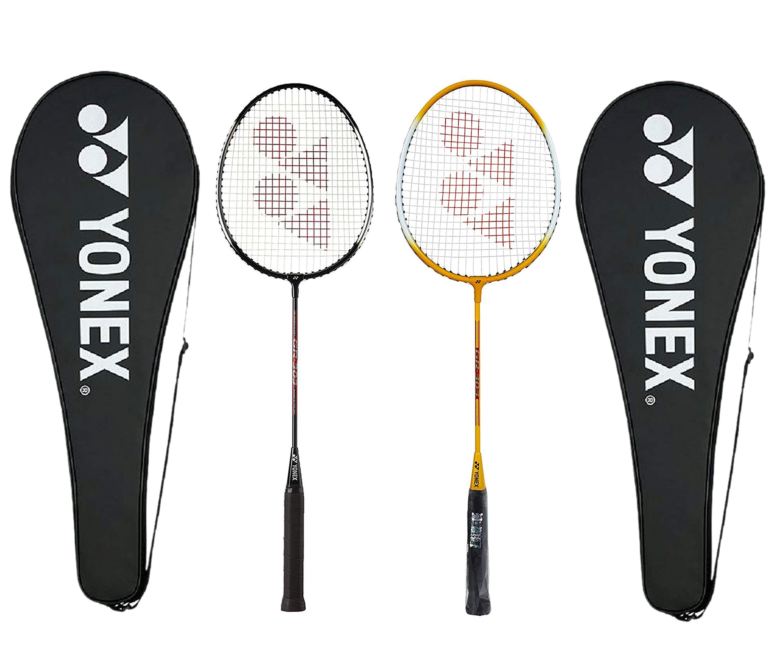 GR 303 Combo Badminton Racquet with Full Cover, Set of 2 (Black/Yellow)