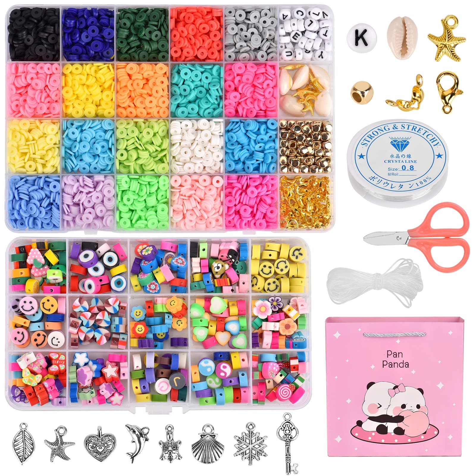 Qupzze Fruit Smiley Handmade Beads 4519pcs Styles Flower Letter Soft Beads for Girls Jewelry Making for DIY Bracelet Necklace Earring Accessories