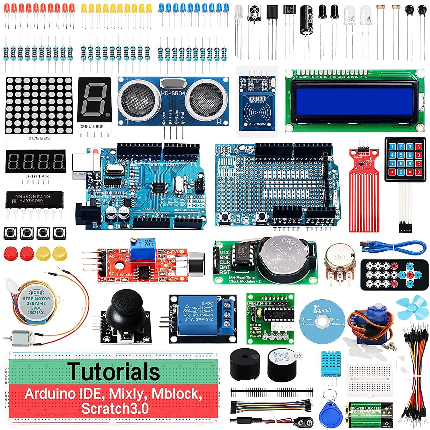 REES52 Scratch Starter Kit,Super Base Sensor Modules Kit Based on Arduino UNO R3 ATmega328P with 30 Lessons Compatible with Arduino IDE Mixly Mblock Graphical Programming