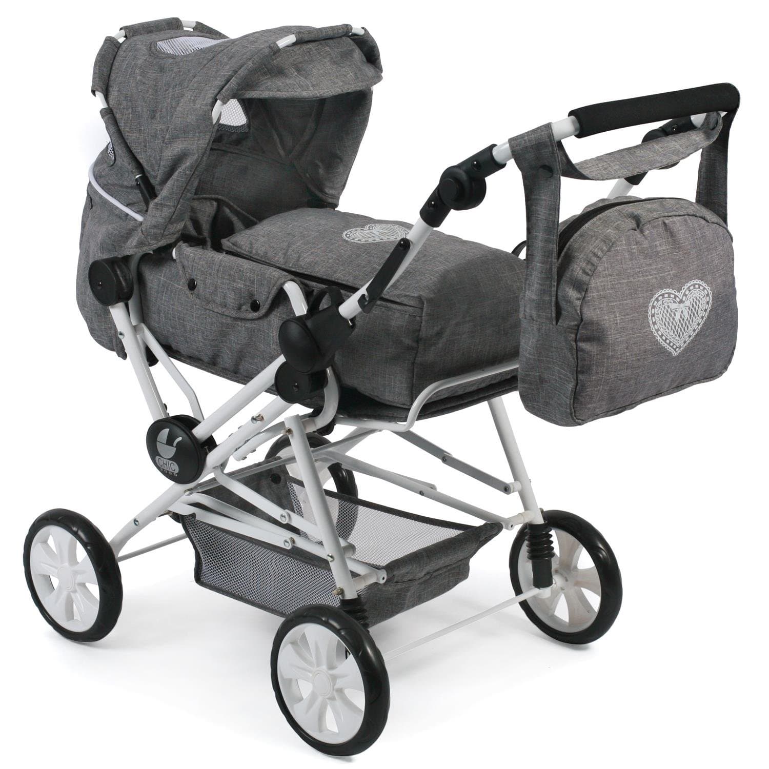 Bayer Chic 2000 562 76 Super Combi Doll's pram Road Star Jeans for Big Kids, Grey