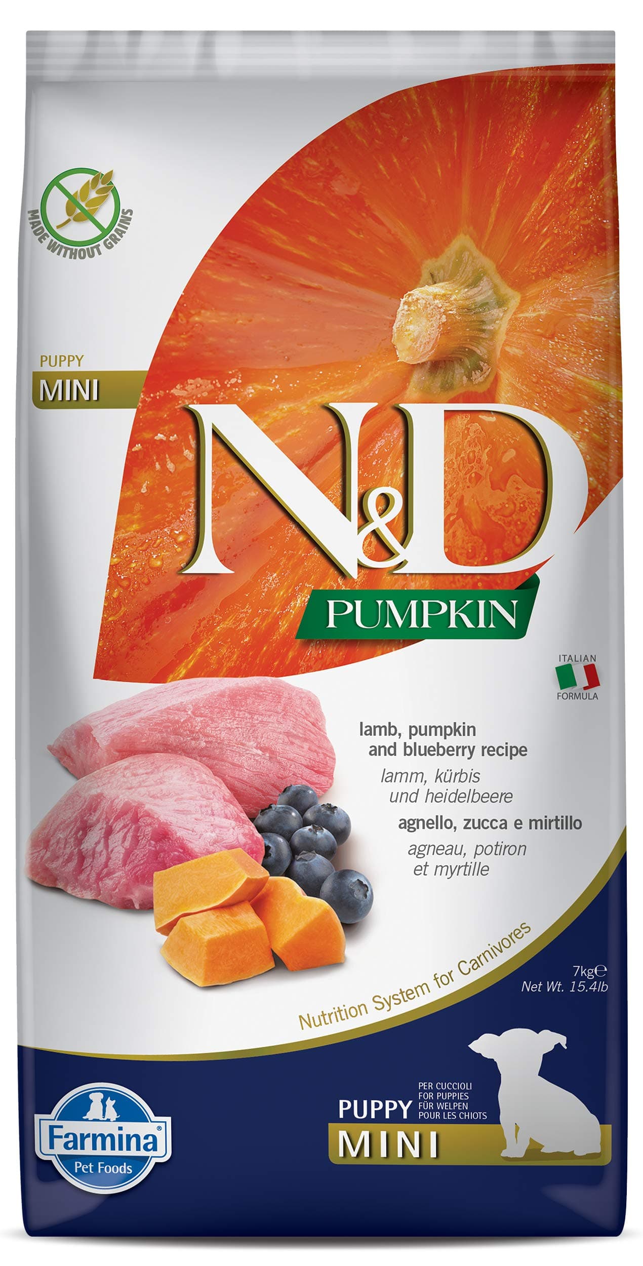 Farmina N&D Dog Dry Puppy Grain Free Pumpkin Mini Lamb & Blueberry 15.4 Pounds