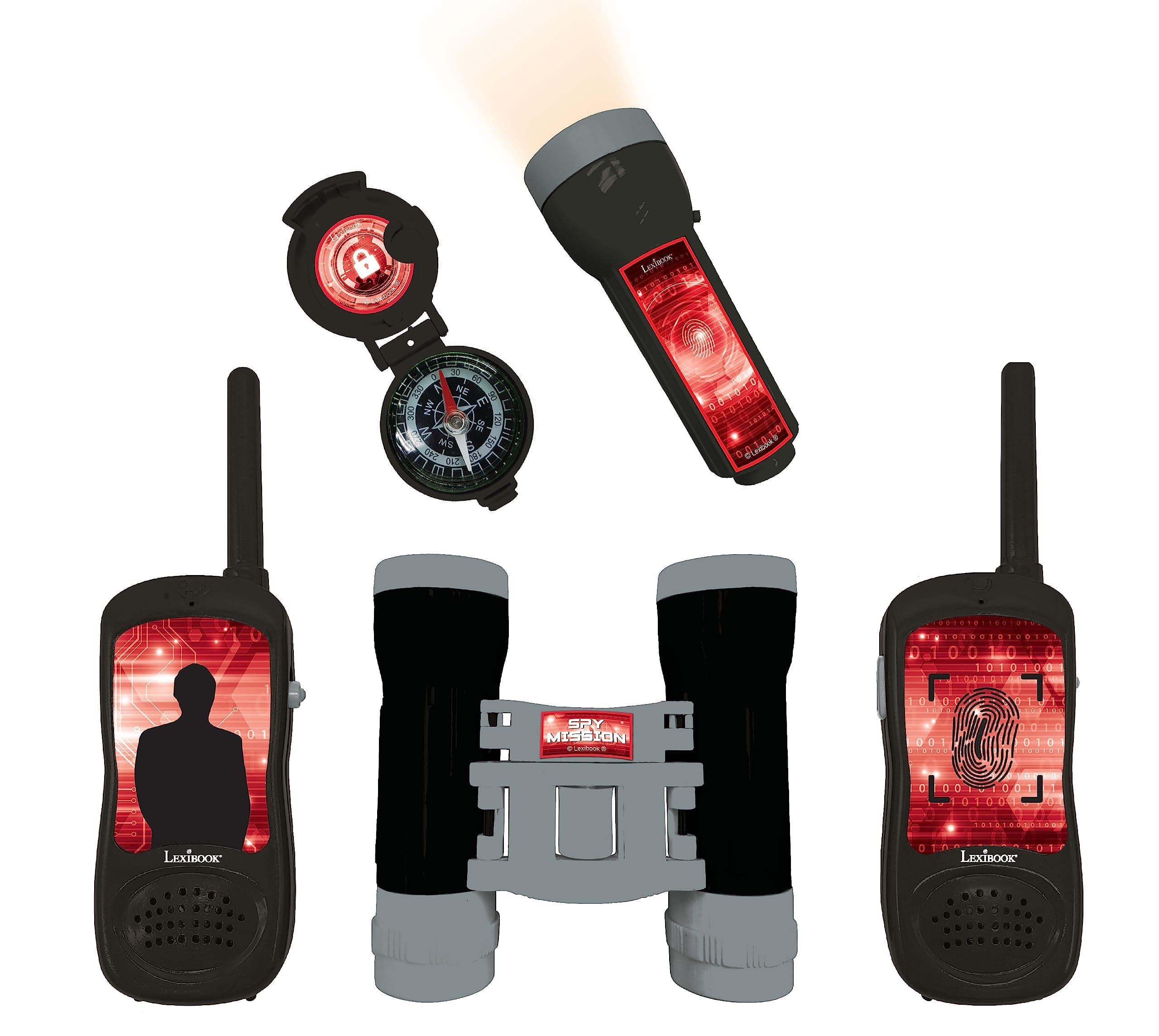 LEXIBOOK Spy mission - Adventurer set for Children, Walkie-Talkies 120m, Binoculars, Compass, Torchlight, RPTW12SPY