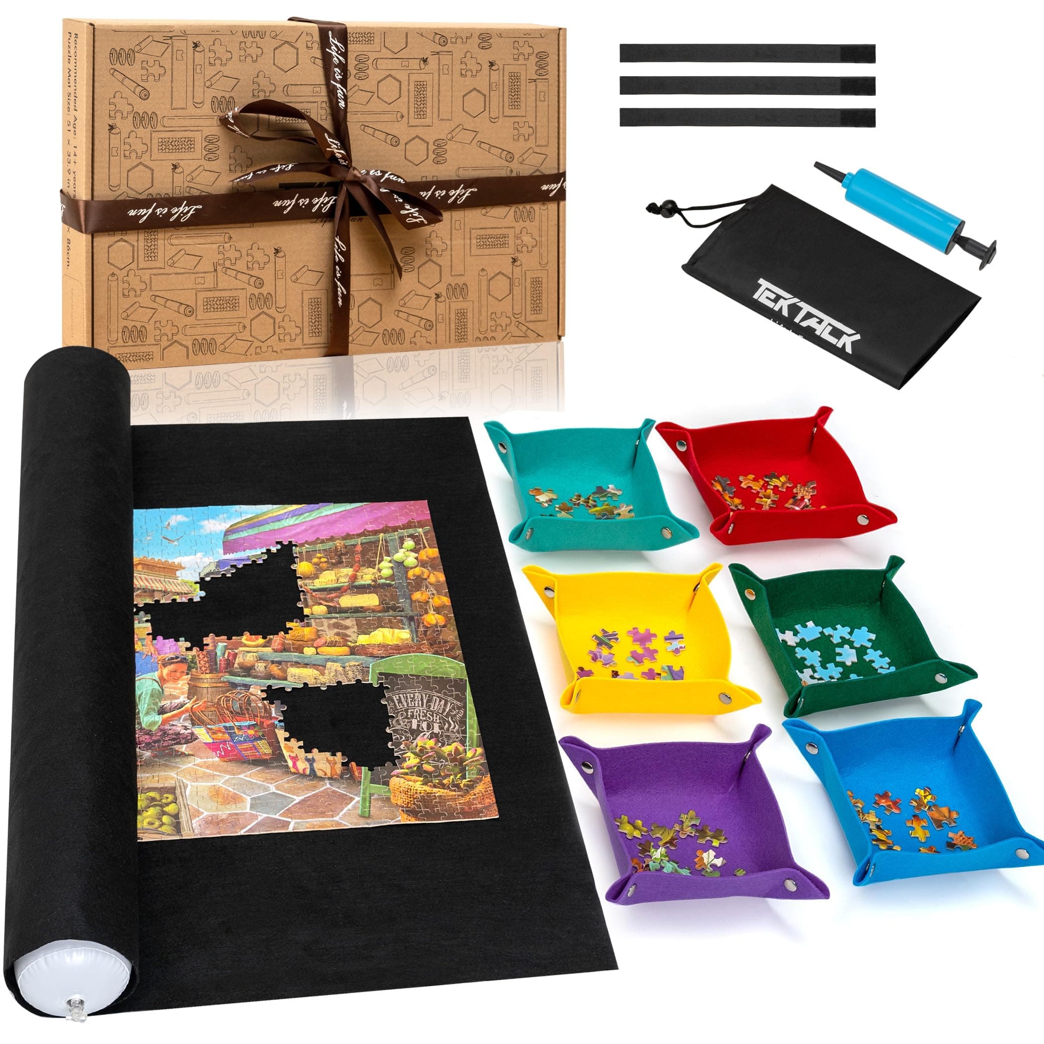 TektalkHigher-Capacity Design, Jigsaw Puzzle Roll-up Mat in Delicate Packaging Box with Hand Pump, Storing for 2000, 1500, 1000, 500 Jigsaw Puzzle Pieces