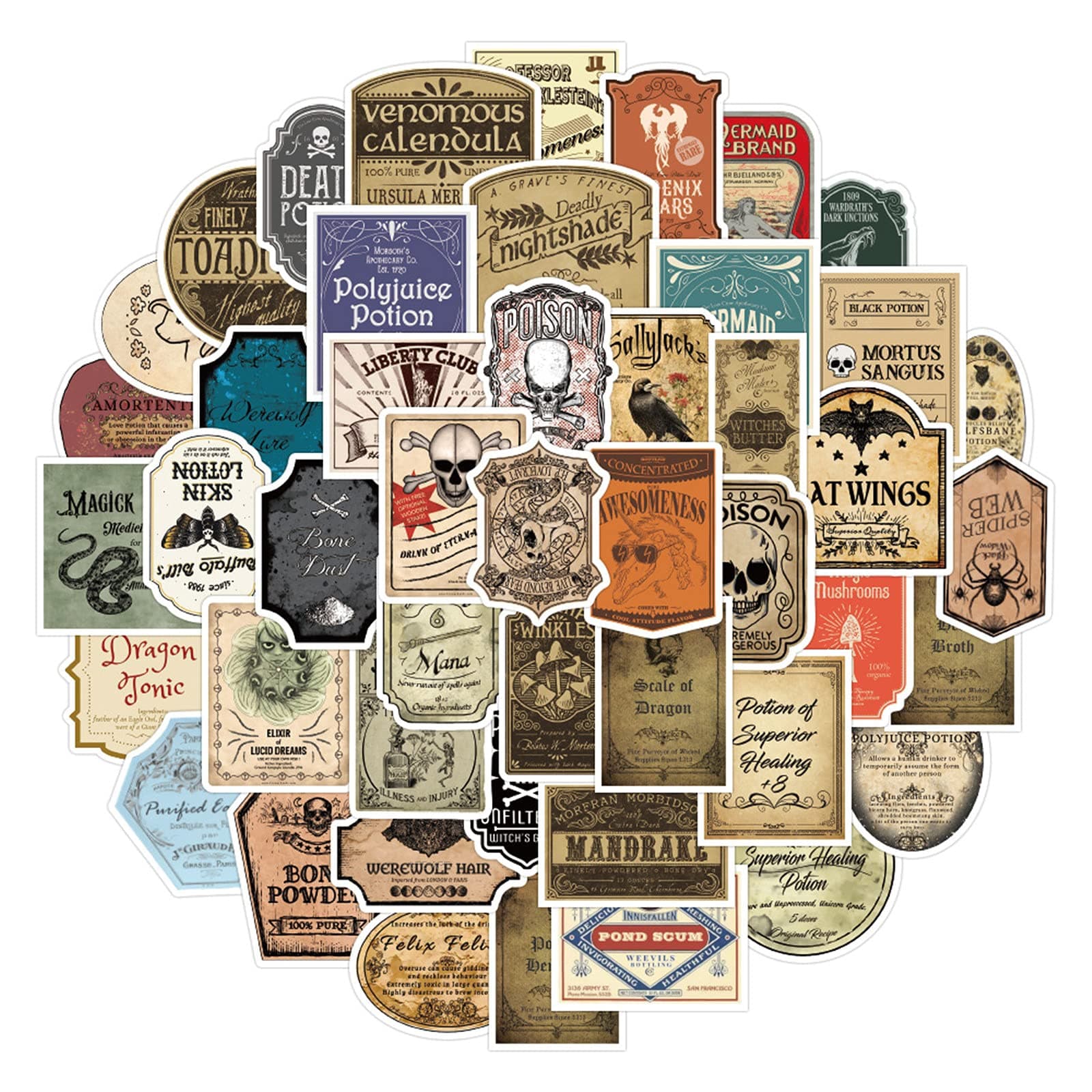 Potion Stickers 50PCS Halloween Decration Vinyl Waterproof Funny Mana Potion Stickers for Laptop Skateboard Water Bottles Computer Phone