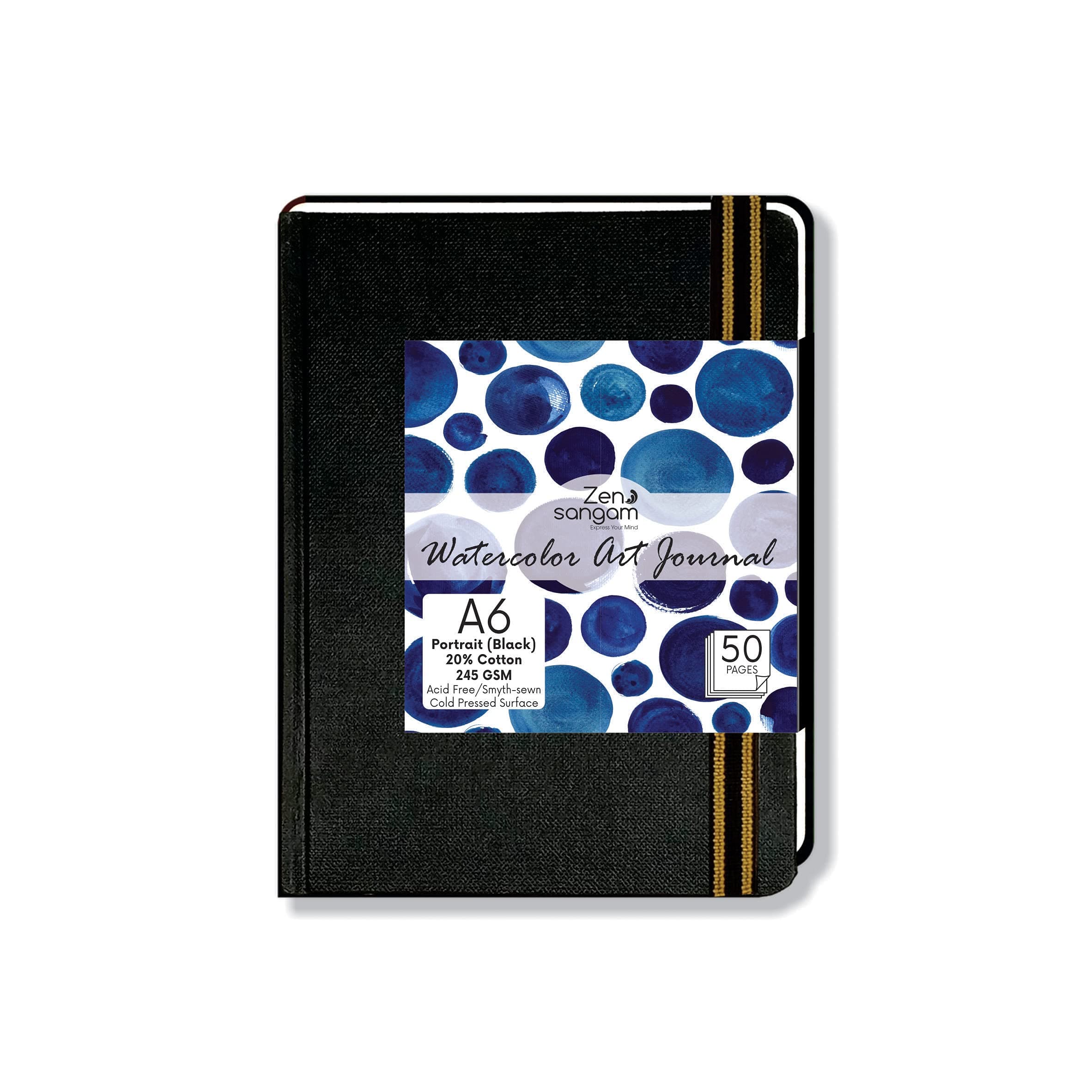 Zen Sangam Express your Mind Zen Sangam Artists' - A6 Watercolor Art Journal Portrait - 245 Gsm - 20% Cotton Cold Pressed - (50 Pages) - Size (14.8X10.5Cm) - Watercolour Book - Black