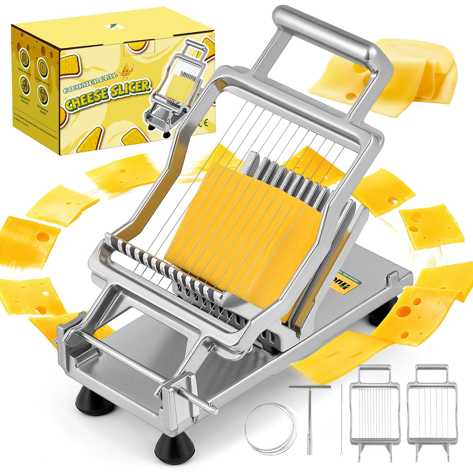 Huanyu Commercial Cheese Slicer Butter Cutter with 316 Stainless Steel Wire 3/8 IN&3/4 IN Blades Replaceable Block Cheese Cutting Board Aluminum Alloy Body Home&Restaurant Kitchen Cooking Baking Tool