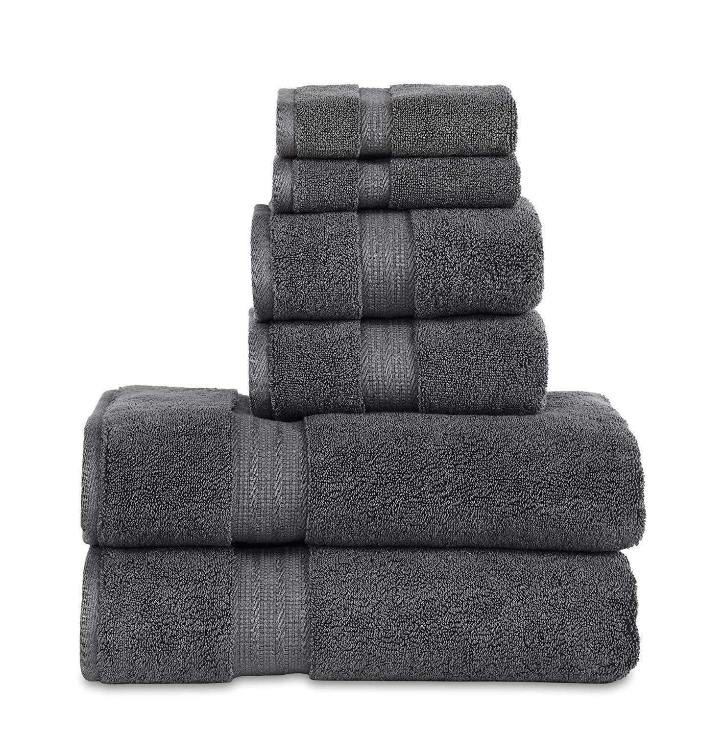 804 GSM 6 Piece Towels Set, 100% Cotton, Premium Hotel & Spa Quality, Highly Absorbent, 2 Bath Towels 27” x 54”, 2 Hand Towel 16” x 28” and 2 Wash Cloth 12” x 12”. Charcoal Color