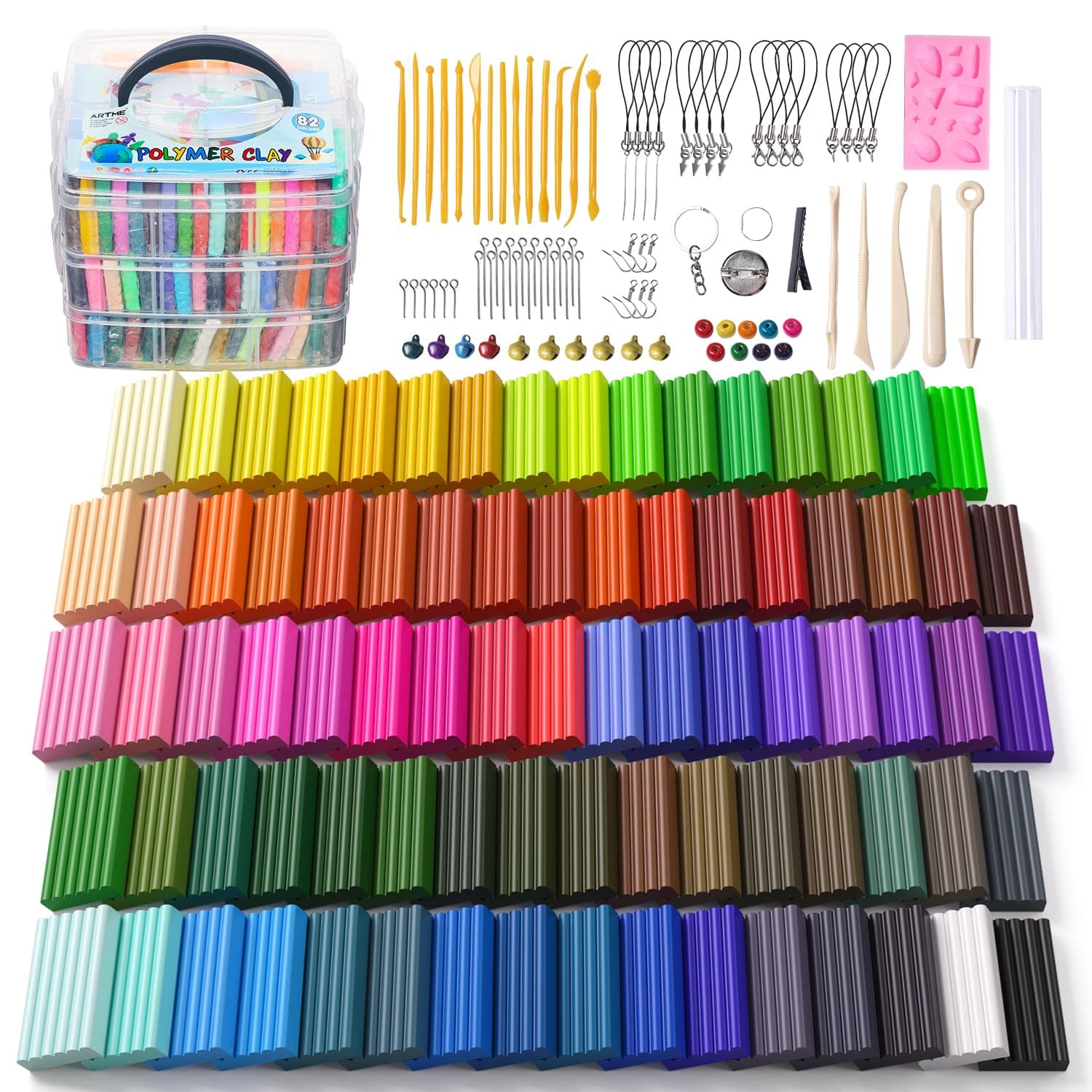 Polymer Clay, 82 Colors Clay Kit, Oven Bake Modeling Clay, Creative Polymer Clay Kit with Sculpting Tools and Jewelry Accessories, Non-Toxic, Ideal DIY Clay Gifts for Adults and Teens
