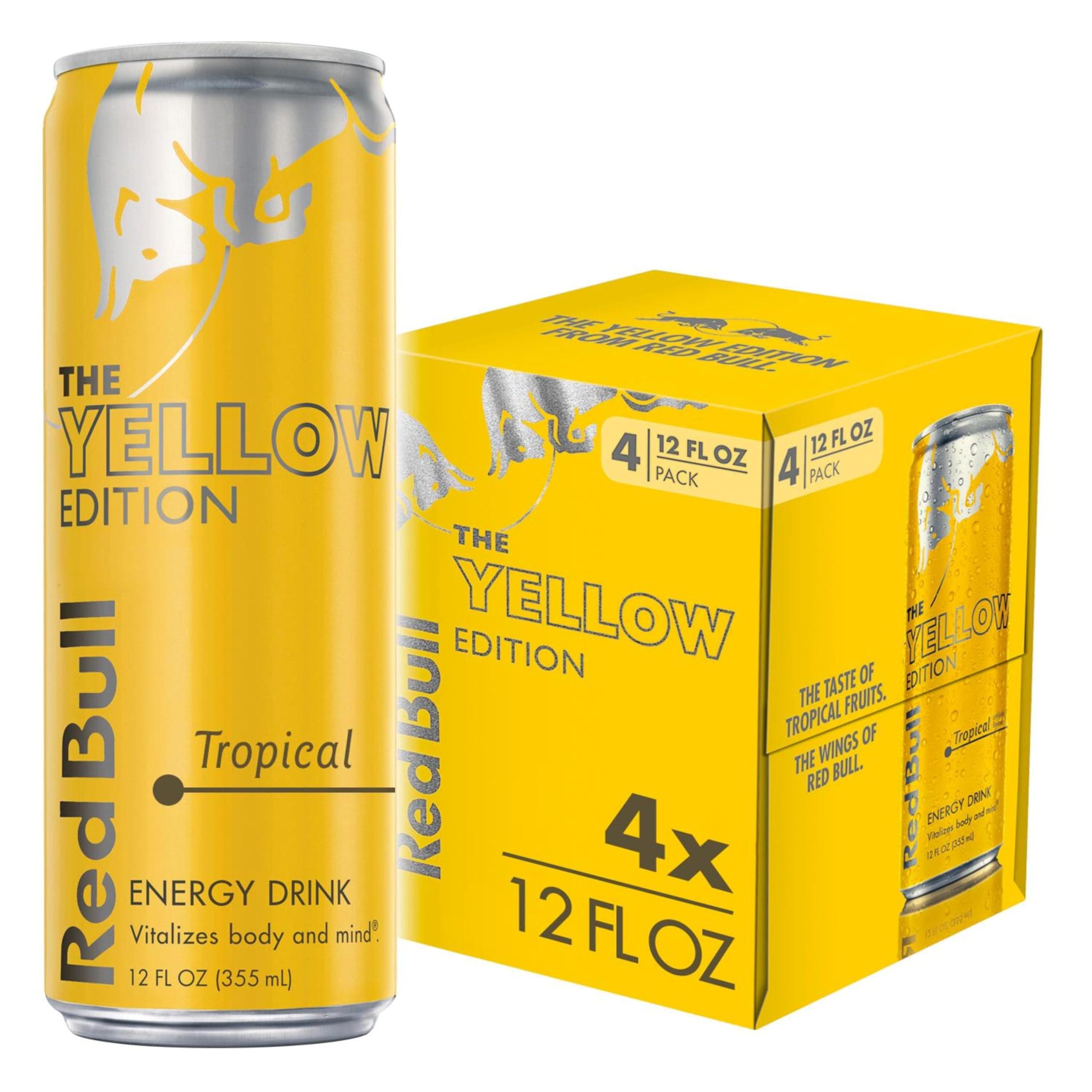 Yellow Edition Tropical Energy Drink. 12 Fl Oz, 4 Cans