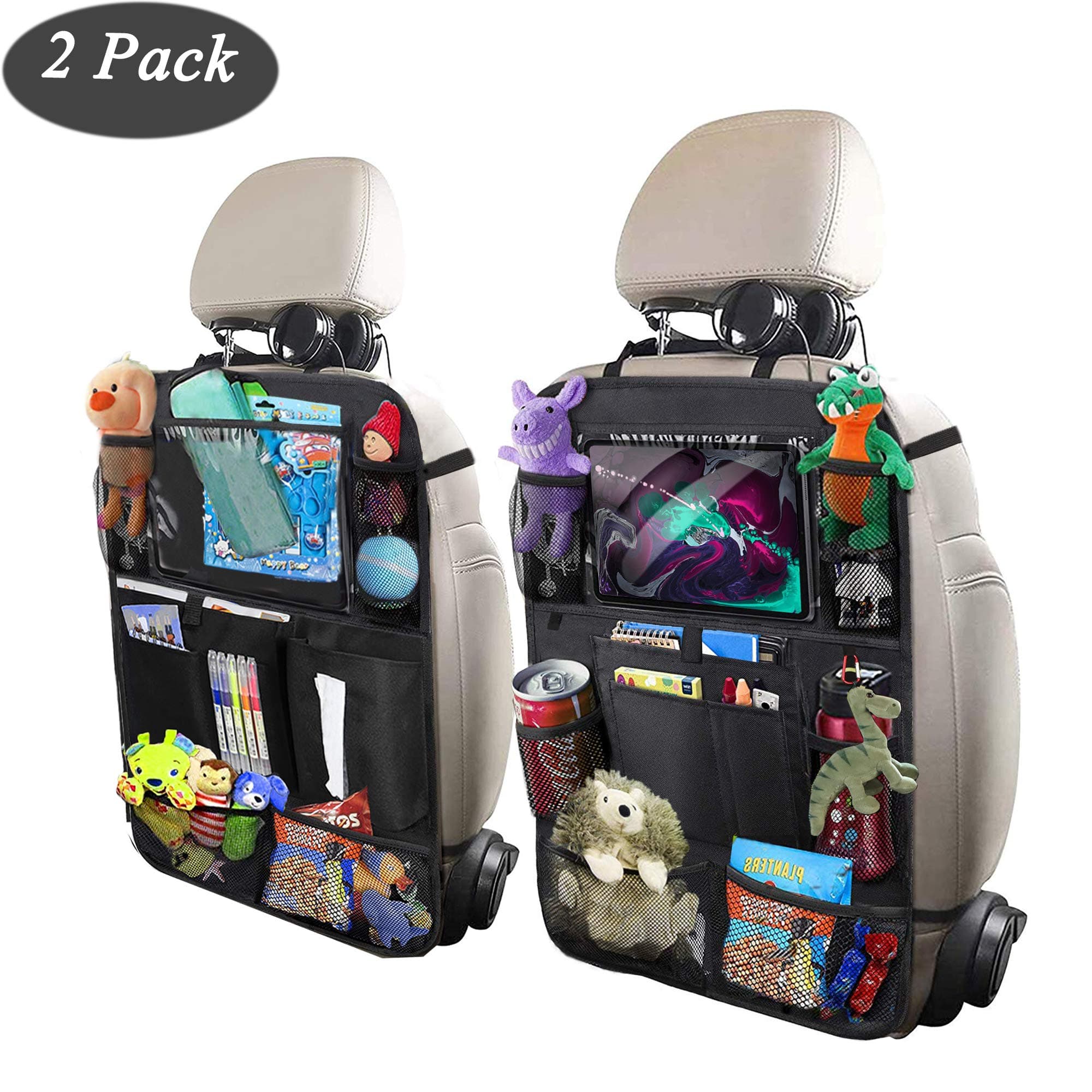 ODragon Backseat Car Organizer for Kids,11" Touch Screen Tablet Holder,Seat Back Protectors Kick Mats,Storage Pockets for Bottle Toys Book Drinks Tissue Umbrella Kids Toddler Travel Accessories,2 Pack