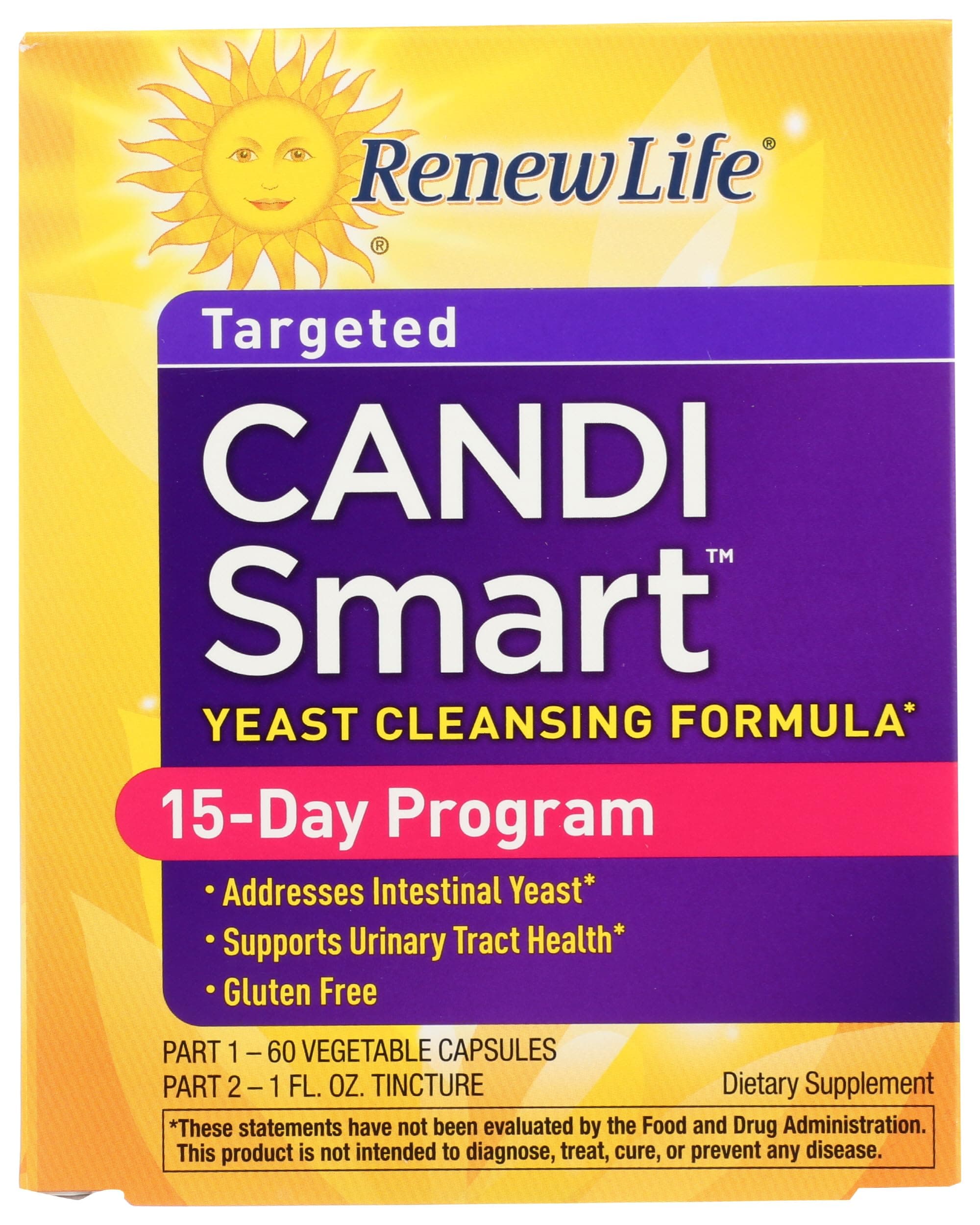 Adult Cleanse - CandiSmart - 15-Day Yeast Cleansing Program - 2-Part Kit - Gluten & Dairy Free - 60 Vegetarian Capsules + 1 Fl. Oz. Tincture