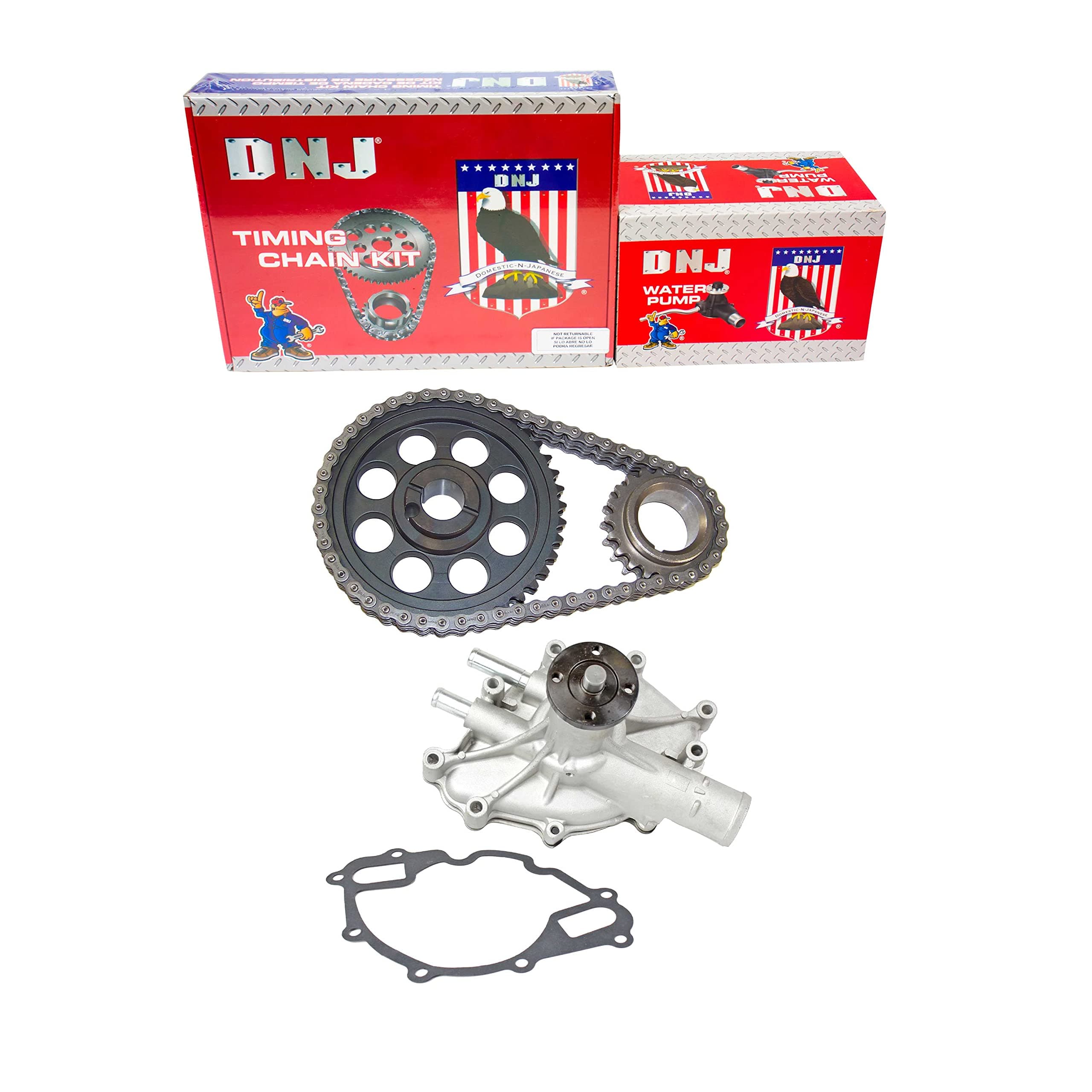 DNJ TK4113WP Timing Chain Kit with Water Pump for 1987-1997 Ford Bronco, E-150 Econoline, E-150 Econoline Club Wagon 5.0L-5.8L V8 16V OHV 302cid