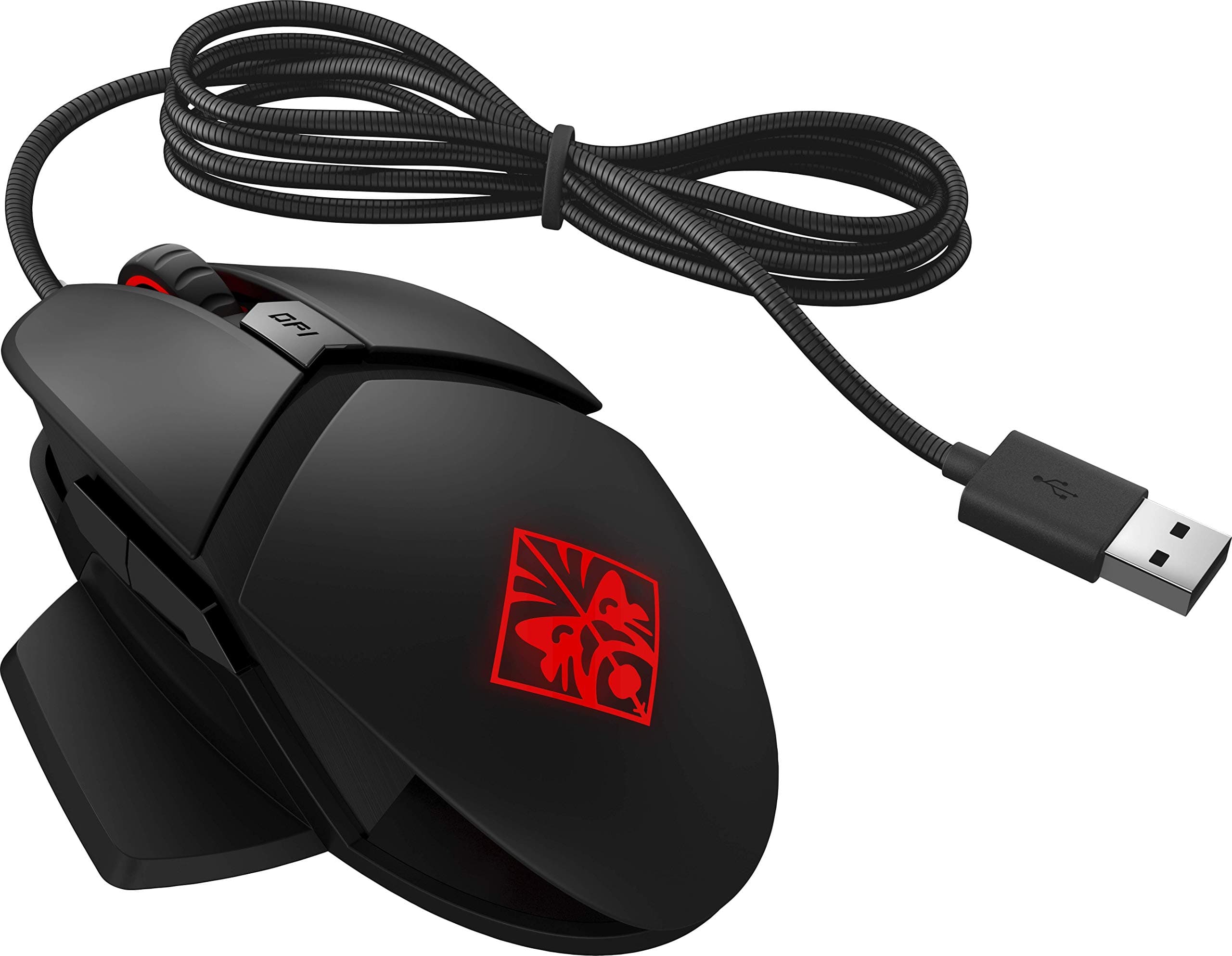 HP Omen Reactor Wired USB Gaming Mouse, Optical-Mechanical Switches, 0.2 ms Response Time, 16000 DPI Optical Sensor, Customizable Buttons, RGB LED, Metal Cable, Customizable Ergonomics ,Black,2VP02AA#ABL