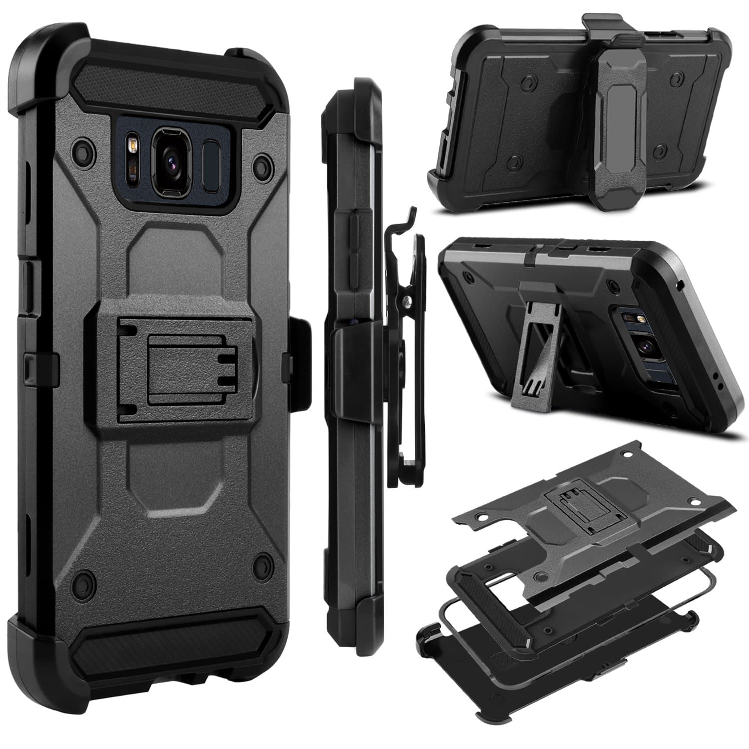 zenic Galaxy S8 Active Case, Heavy Duty Shockproof Hybrid Full-Body Protection Case Cover with Swivel Belt Clip and Kickstand for Samsung Galaxy S8 Active (Black)
