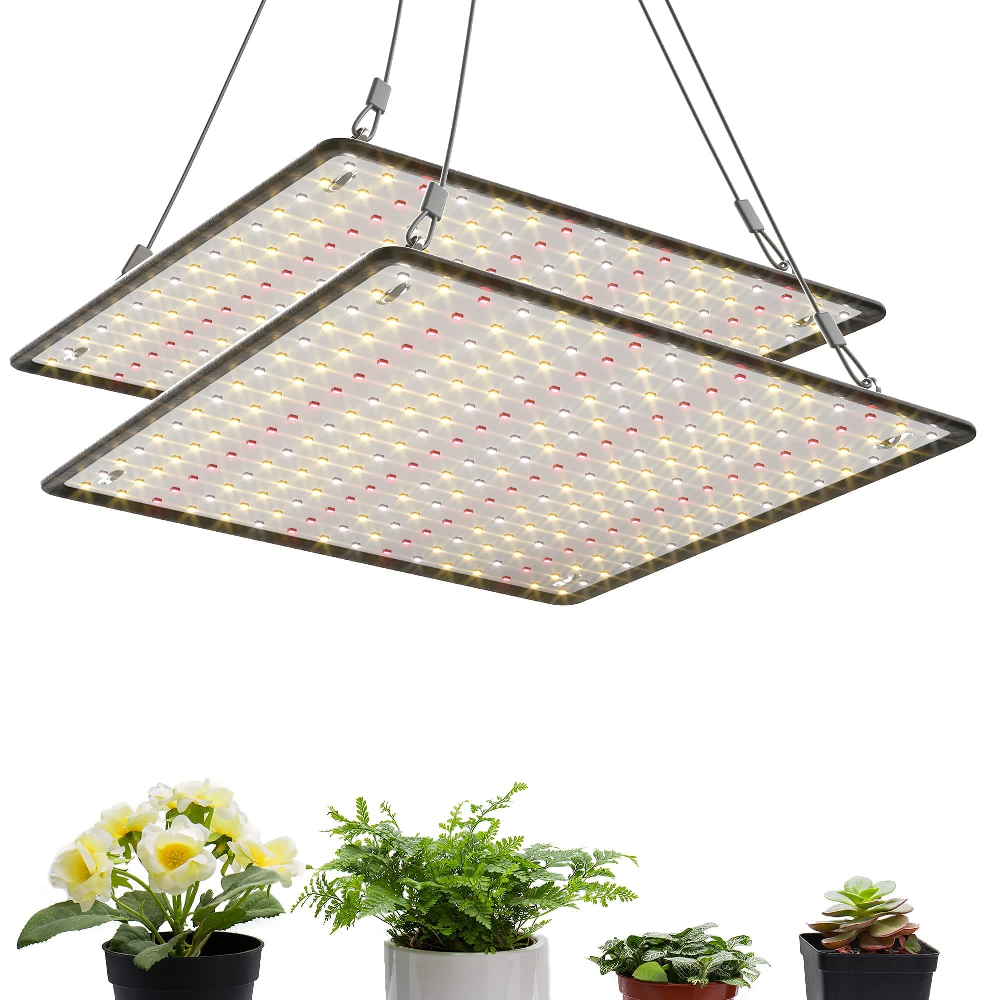 2 Pack LED Grow Light Panel 200W Lamp for Indoor Plants, Sun Like with White Blue Red UV IR LEDs for 4x4ft Coverage Grow Tent Greenhouse Veg and Bloom Seedlings Hydroponics