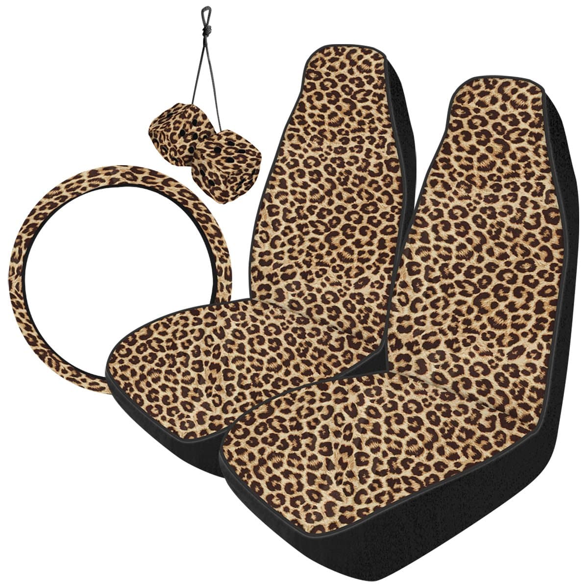 Automotive Innovations Tan/Black Leopard Polyester Front Bucket Universal Fit Seat Cover Kit