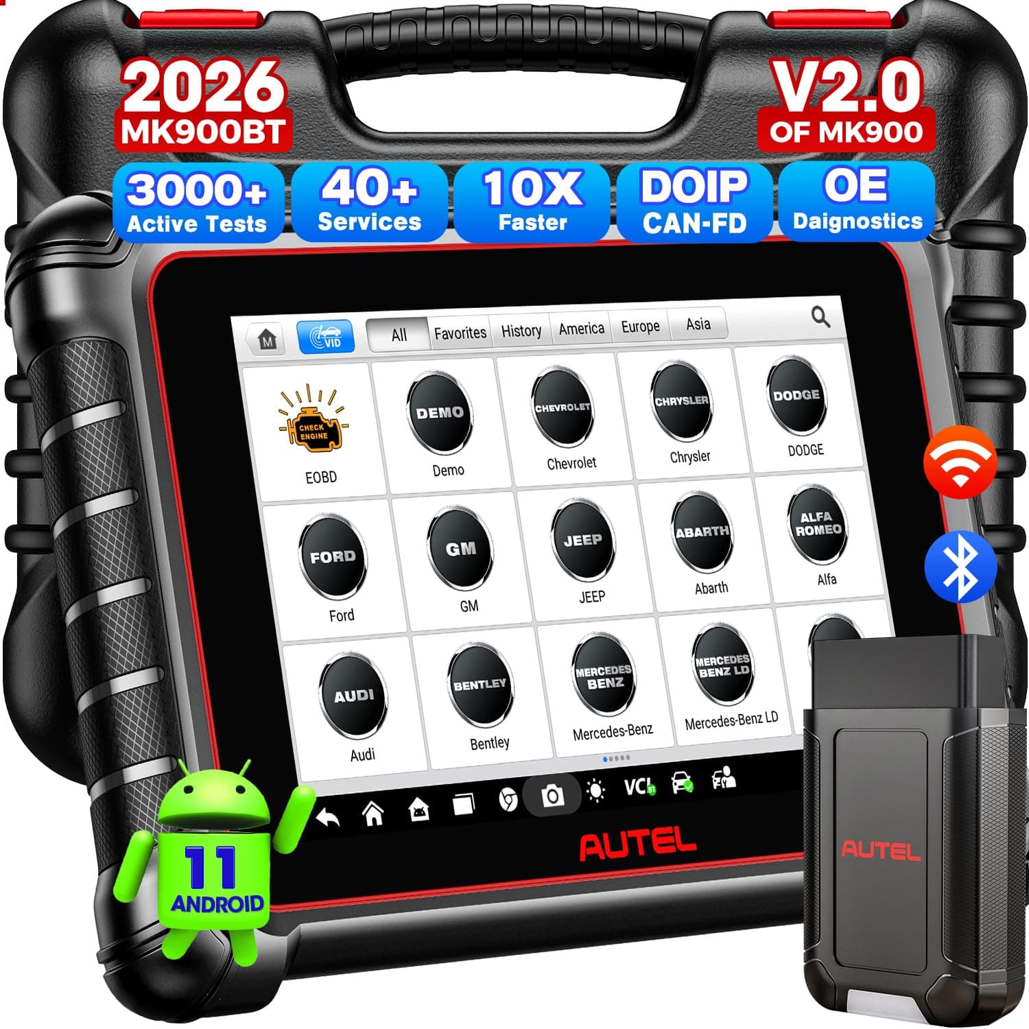 Scanner MaxiCOM MK900BT, 2025 8IN MK900-BT Bidirectional Scan Tool Up of MK900 MK808S MaxiCheck MX900 MX808 MK808BT PRO, CAN FD DoIP OS11, 40+ Service 3000+ Active Tests, OE Diagnostic, FCA SGW