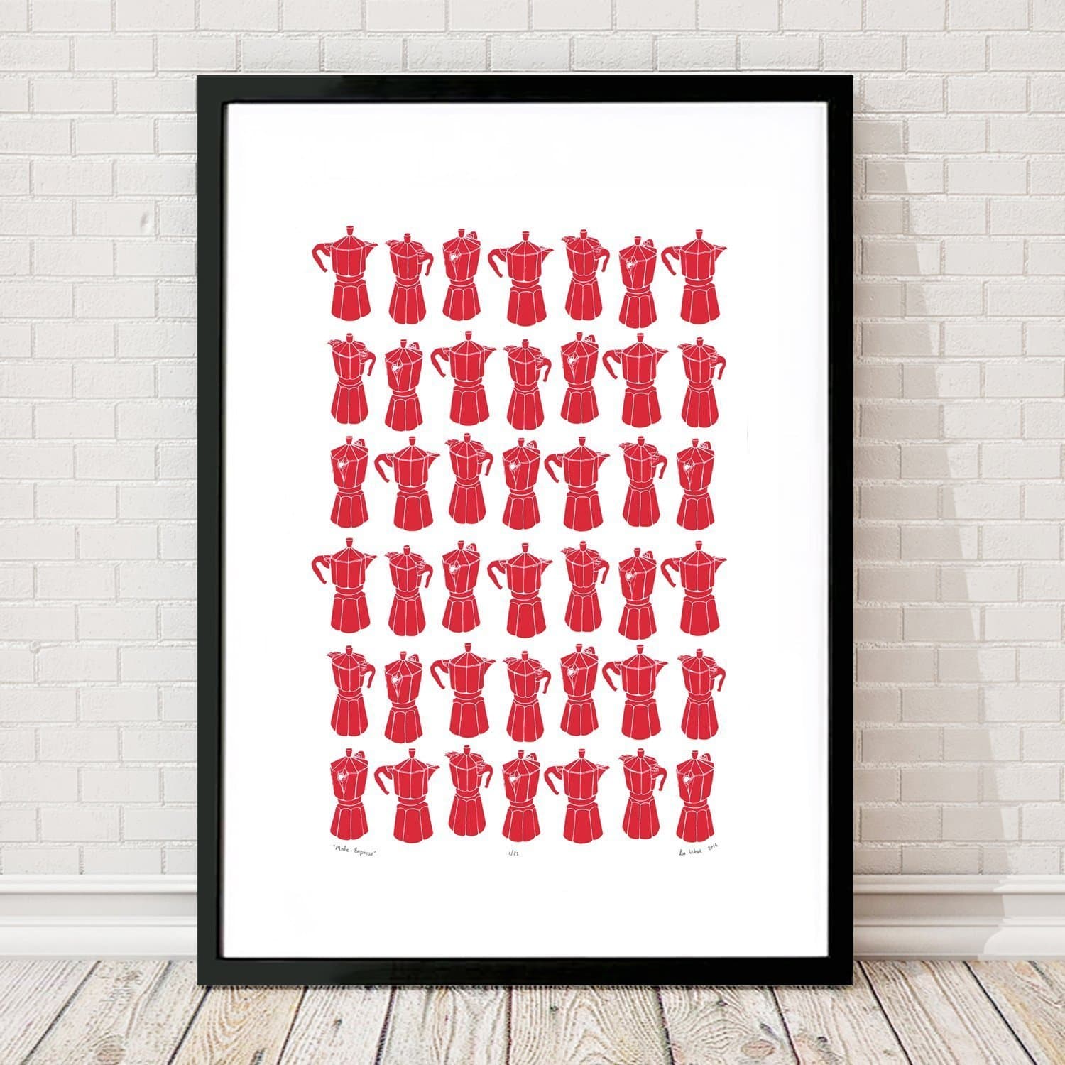 "Moka Express" Coffee Pot Print in Firetruck Red (A2 size)