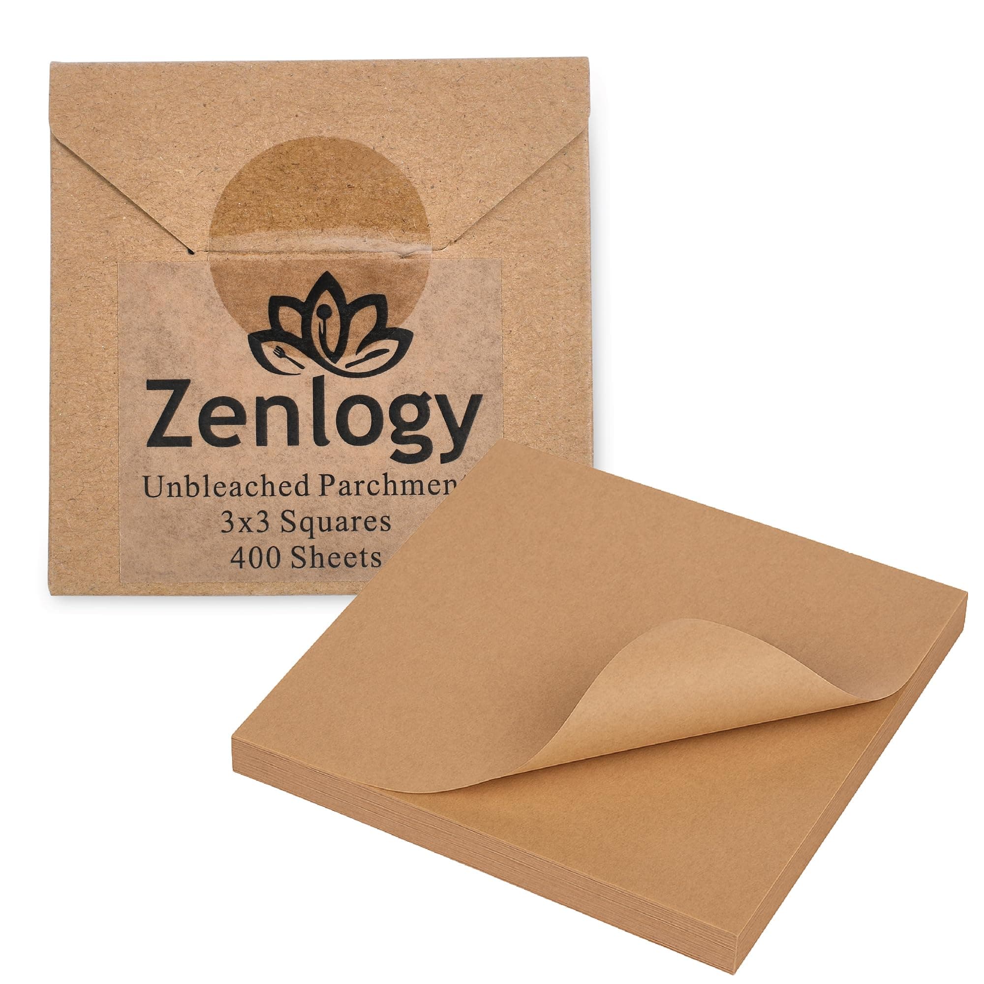 Zenlogy 3x3 Small Parchment Paper Squares (400 sheets) - Unbleached, Non-stick, Pre-cut Mini Parchment Paper - For Diamond Painting, Freezing, Storing, Separating, Flower Piping and Lining