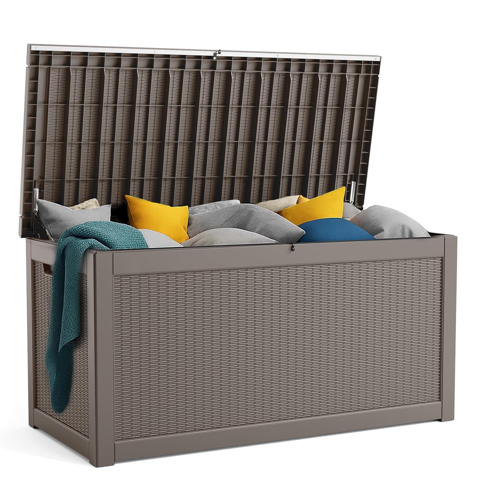 320 Gallon Resin Deck Box, Lockable Patio Outdoor Storage Box for Furniture, Garden Tools and Tools Storage, Waterproof Outside Storage Boxes - Grey