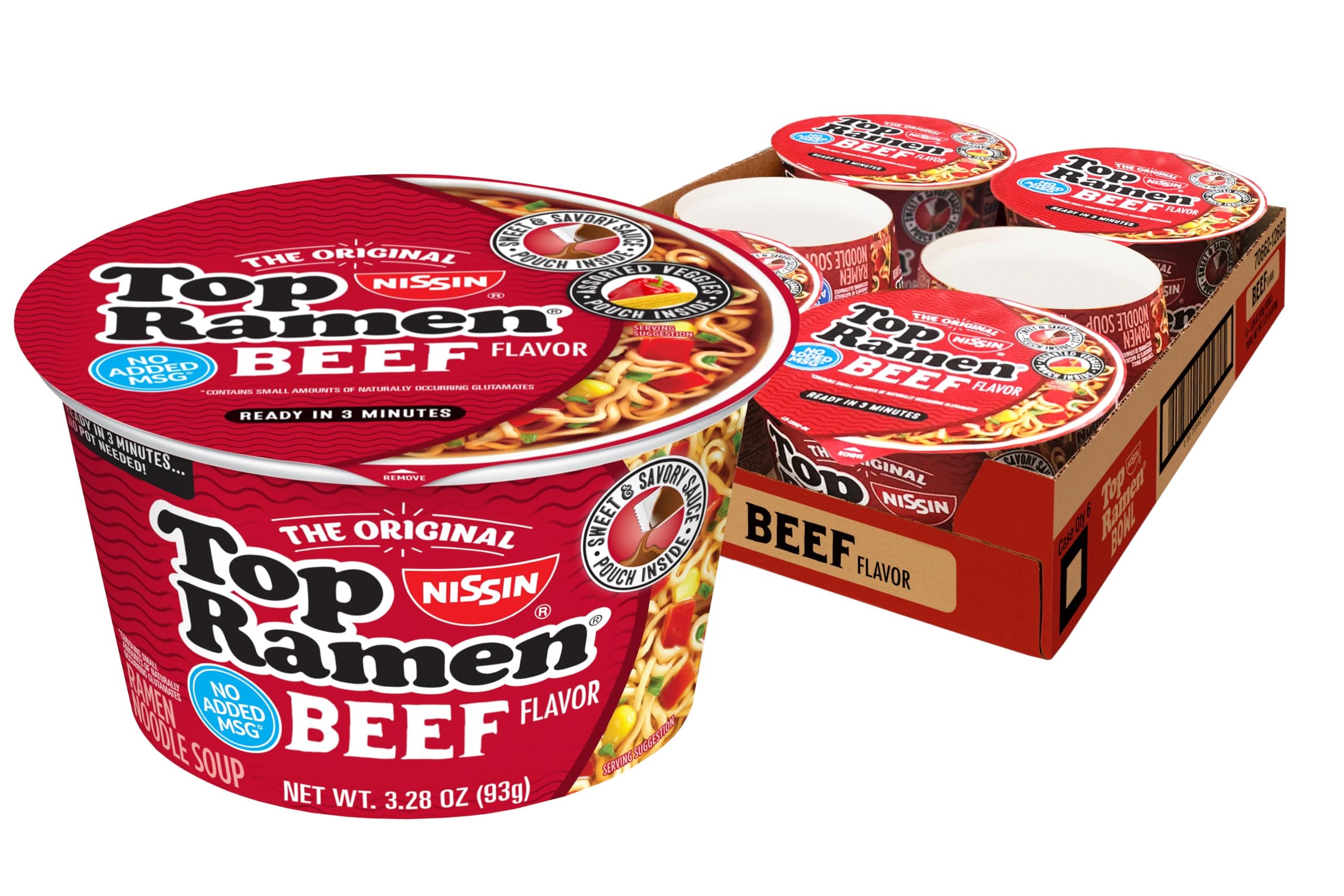 Ramen Top Ramen Bowl Noodle Soup, Beef, 3.28 Ounce (Pack of 6)