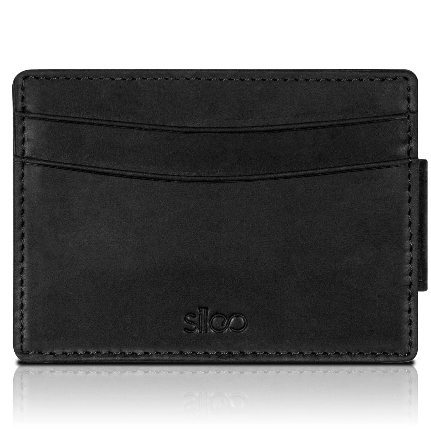 Black Genuine Leather Wallet JEFF with RFID Protection and Vintage Look. Extra Slim without Coin Pocket by SILEO®