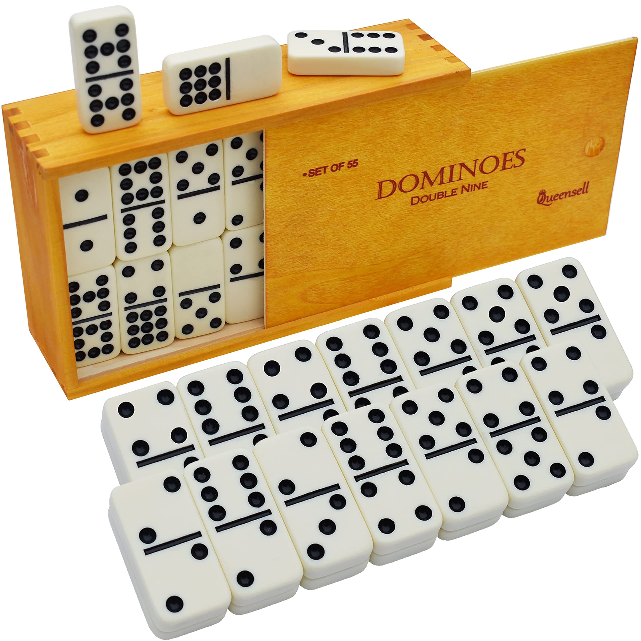 Dominos Game Double 9 - Dominos Set for Adults and Kids Ages 8 and up - Double Nine Dominoes Set, Classic Board Games - Domino Set for Family Game Nights - Double Nine Dominos Set 55 Tiles with Case