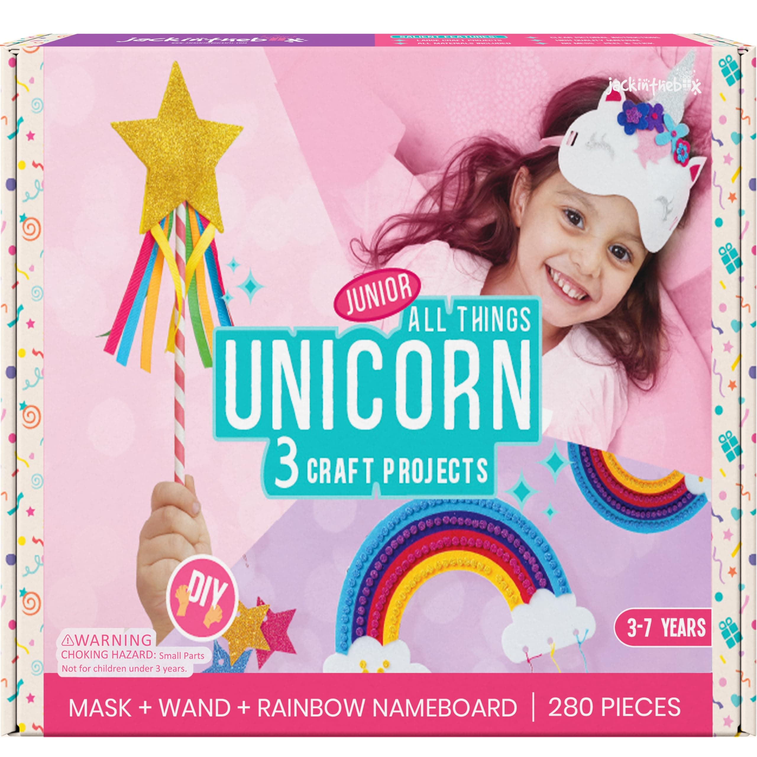 jackinthebox Unicorn Craft kit for 3 to 5 Year Old, 3 Craft Projects, Great Easter Gift for Girls Ages 3 4 5 Years, No Mess Art for Kids, DIY Creative Activity