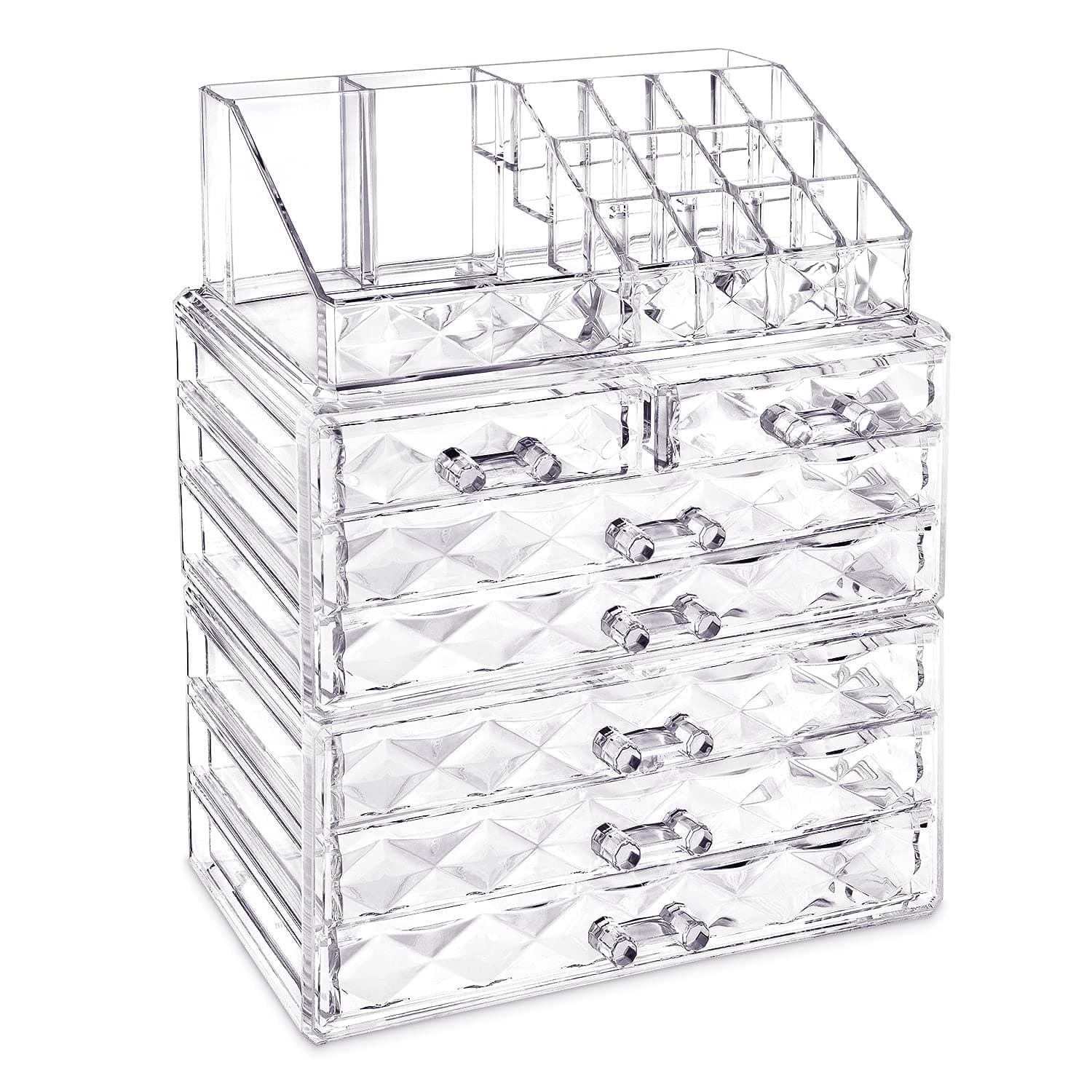 Ikee Design Diamond Pattern Jewelry Cosmetic Storage Display Boxes, 3 Pieces Set, Cosmetic Jewelry Organizer Makeup Holder, Cosmetic Holder, 9 3/8"W x 5 3/8"D x 11 3/5"H