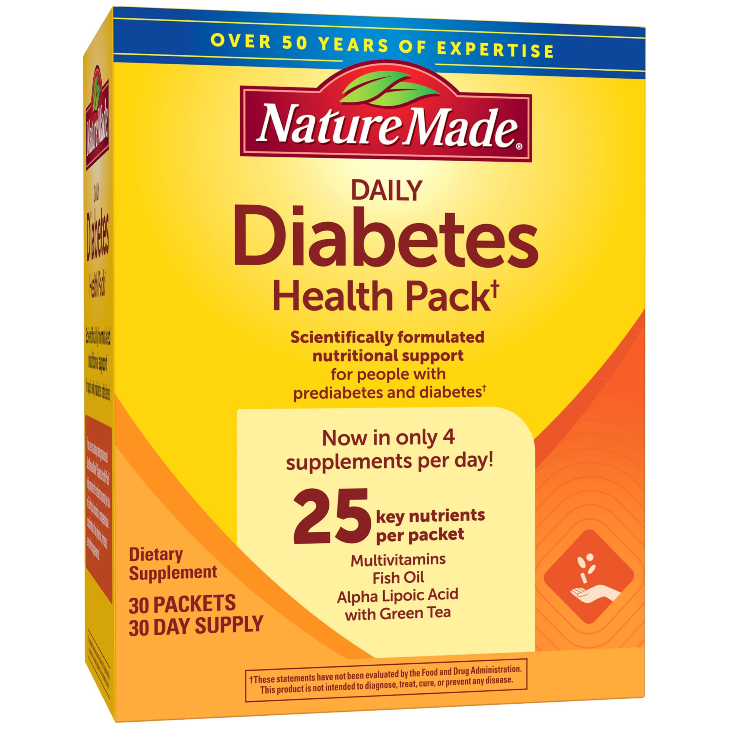 Nature Made Diabetes Health Pack, Daily Dietary Supplements for Nutritional Support, 30 Packets, 30 Day Supply