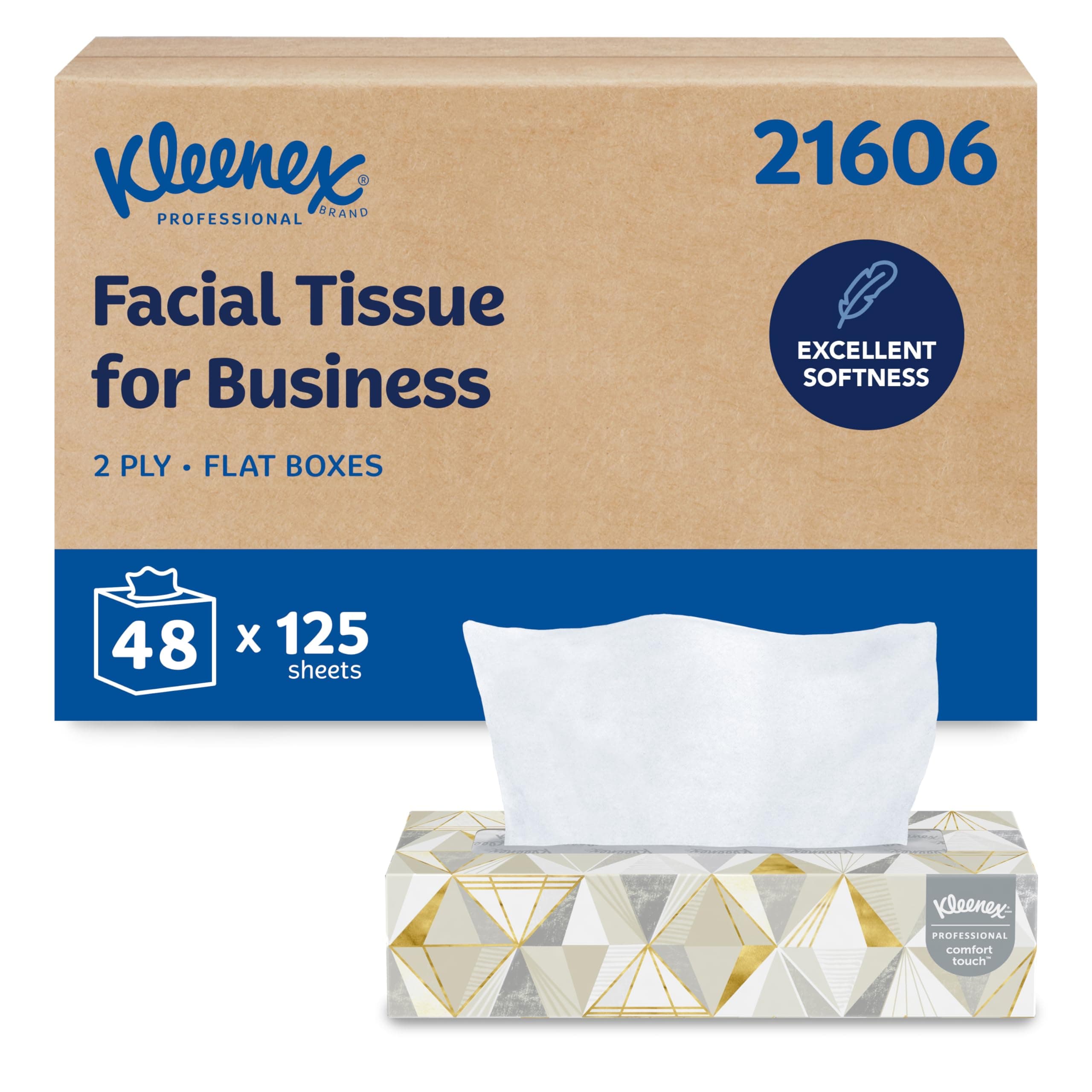 Kleenex® Professional Facial Tissue, Bulk (21606), 2-Ply, White, Flat Facial Tissue Boxes for Business (125 Tissues/Box, 48 Boxes/Case, 6,000 Tissues/Case)