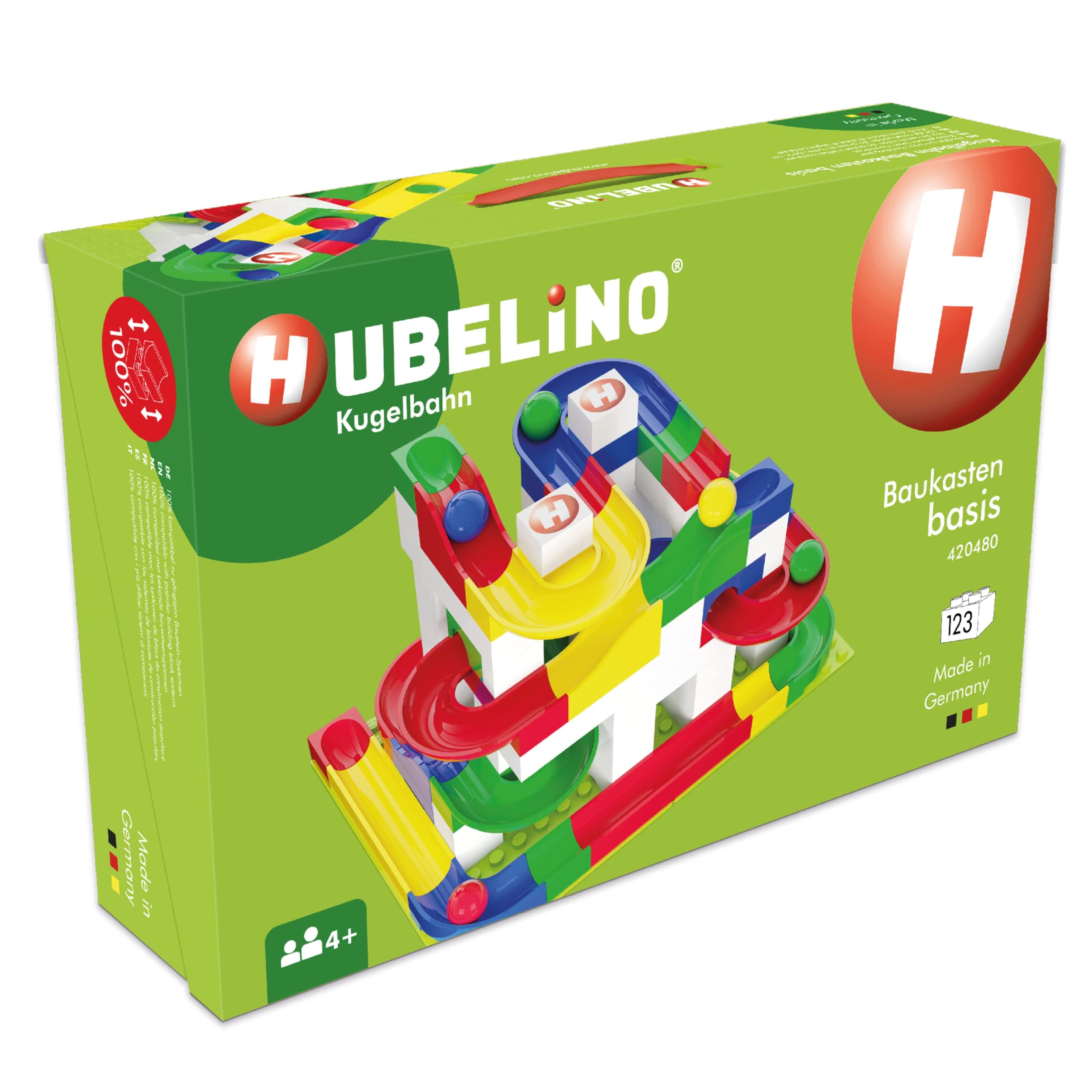 Hubelino Marble Run 123 Piece Starter Building Box Set, STEM Toys for 4-8 Year Olds, Compatible Marble Maze and Ball Run, Made in Germany