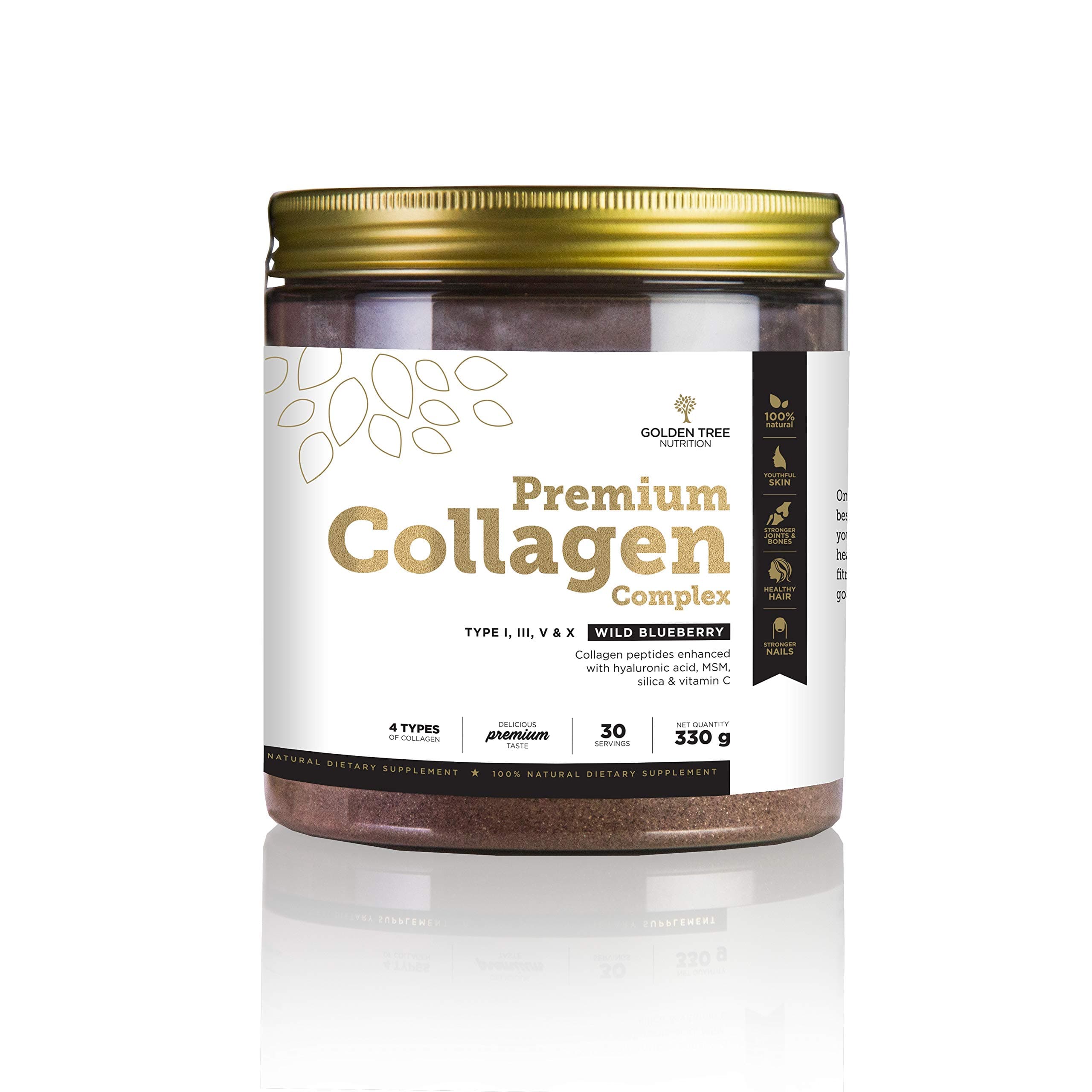 Golden Tree Premium Collagen Complex – Collagen Powder with MSM, Hyaluronic Acid, Vitamin C, Silica – Types I III V X – 330 g, 30 Servings